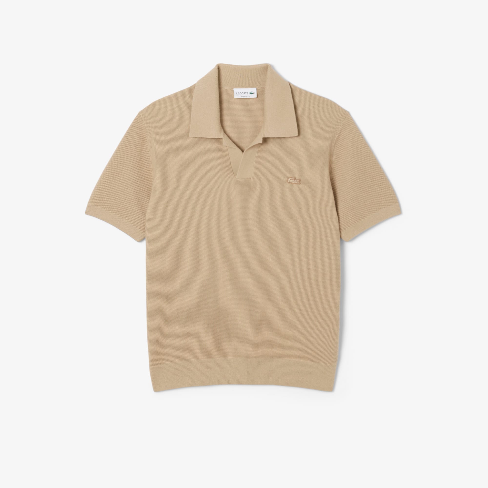 Men's Cotton Blend Open Polo Collar Sweater - Beige