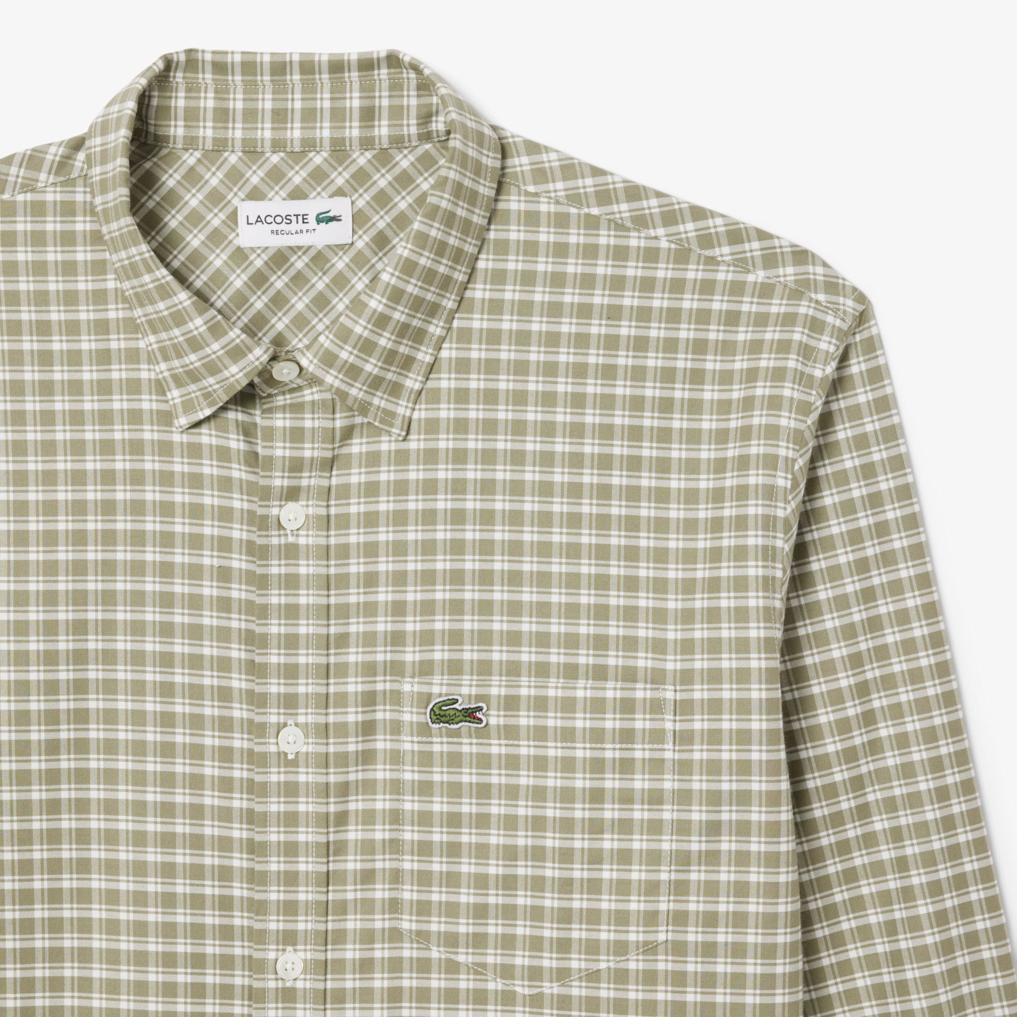 Men's Regular Fit Stretch Plaid Shirt - White / Khaki Green