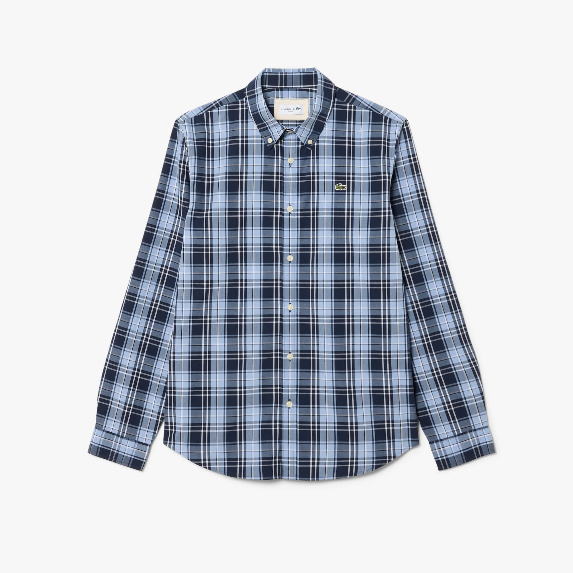 Slim Fit Gingham Print Stretch Poplin Shirt - Bleu Clair / Bleu Marine / Blanc