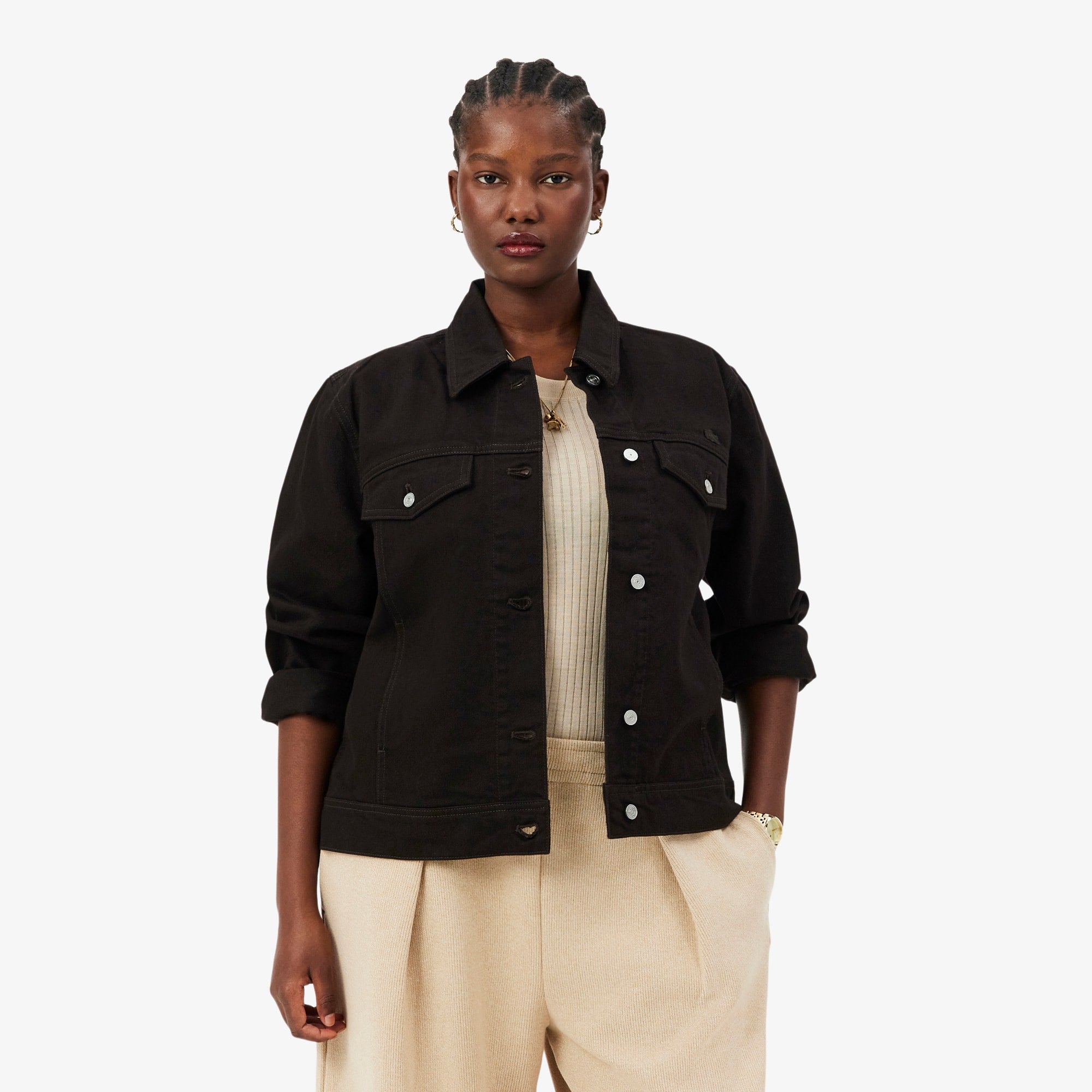 Slim Fit Buttoned Denim Jacket - Brown