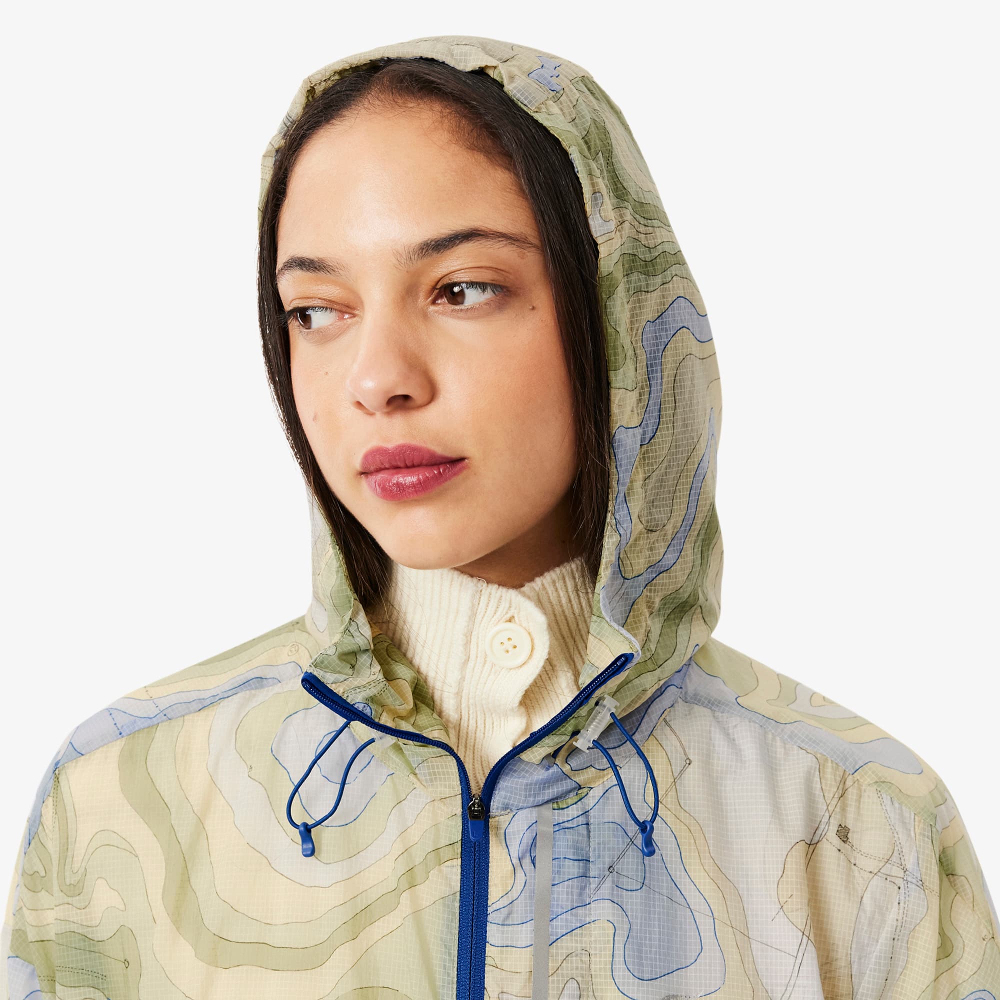 Women's Long Oversized Water-Repellent Parka - White / Blue