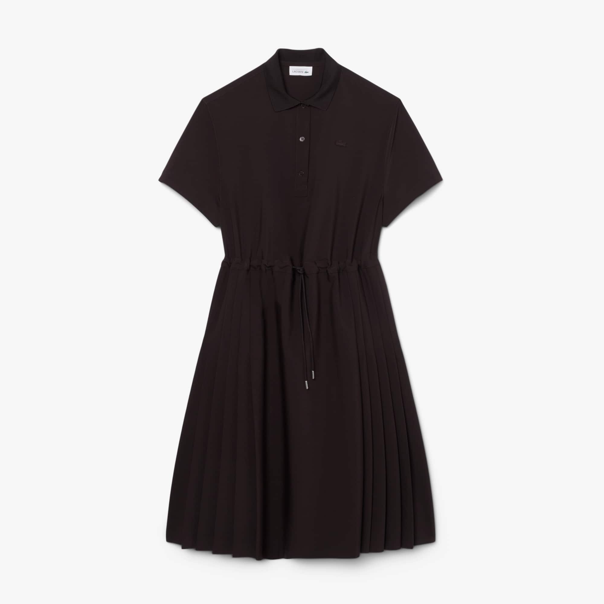 Wool blend Pleated Polo Dress - Brown