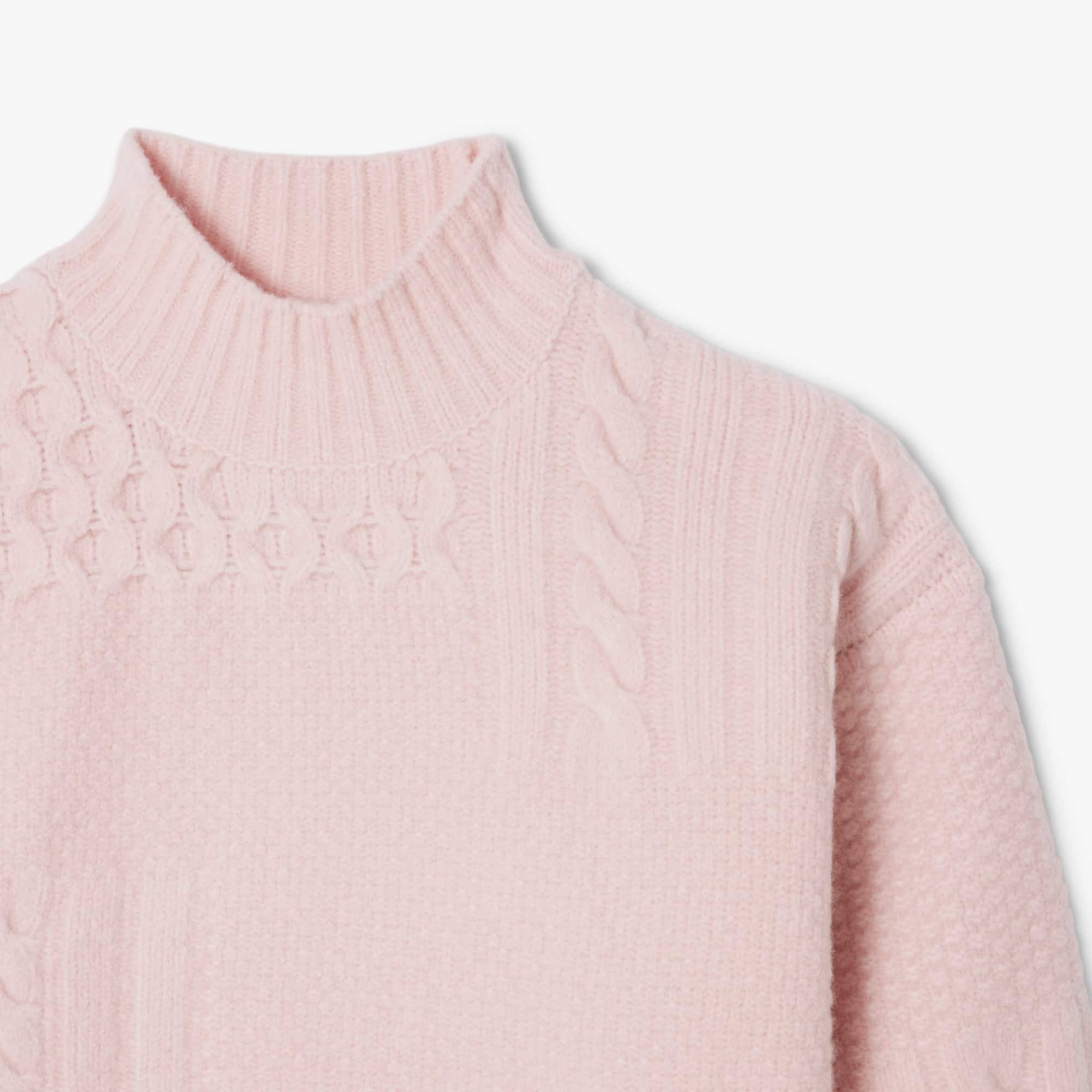 Women's Patchwork Effect High-Neck Wool Sweater - Light Pink