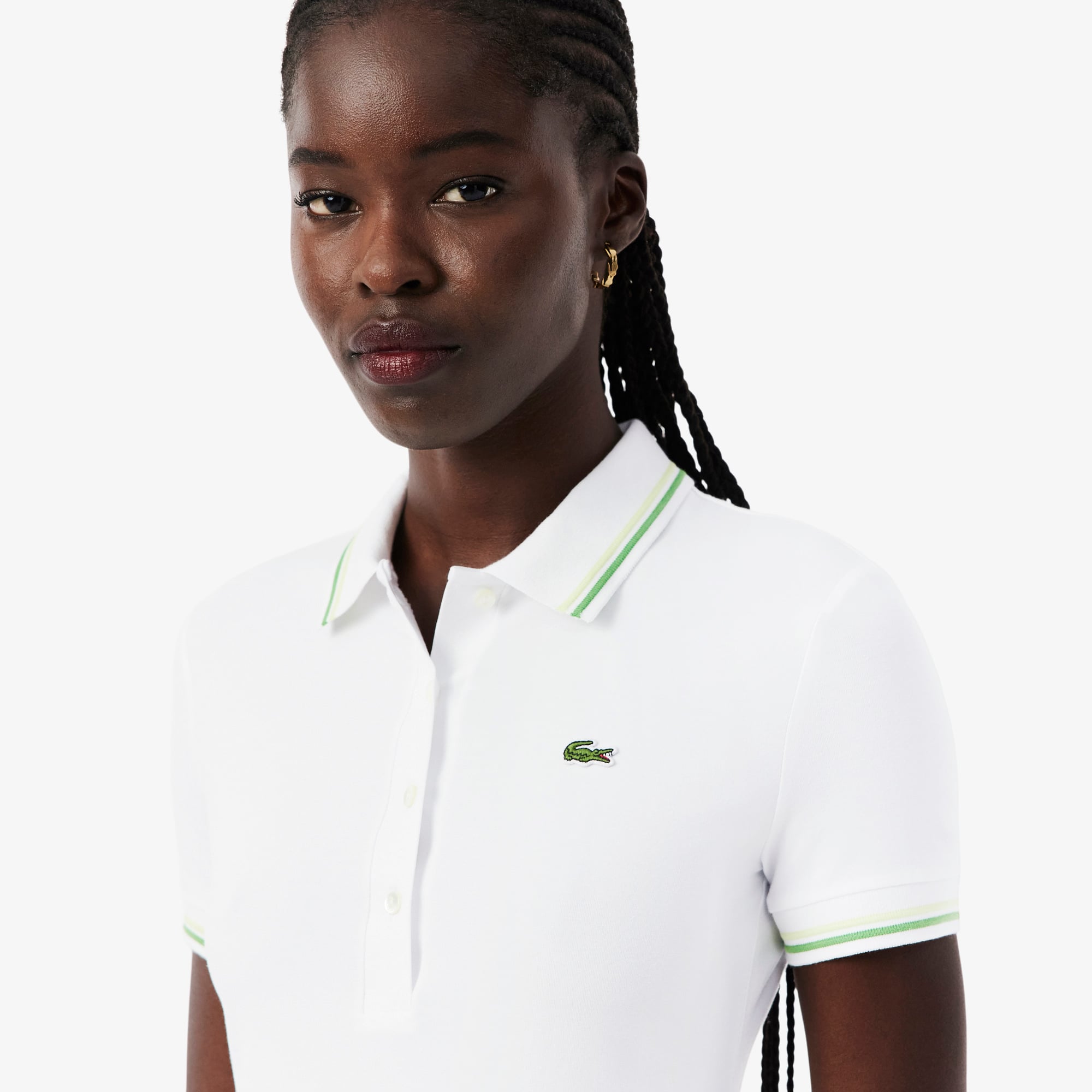 Women's Stretch Polo Collar Skater Dress - Blanc / Vert