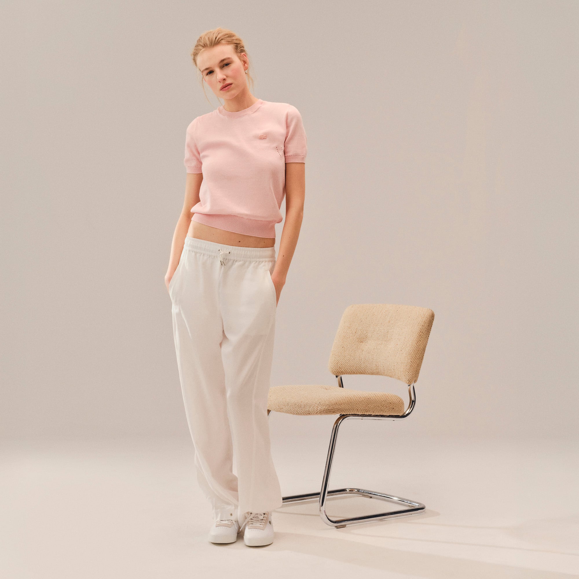Short Sleeved 3D Knit Sweater - Light Pink