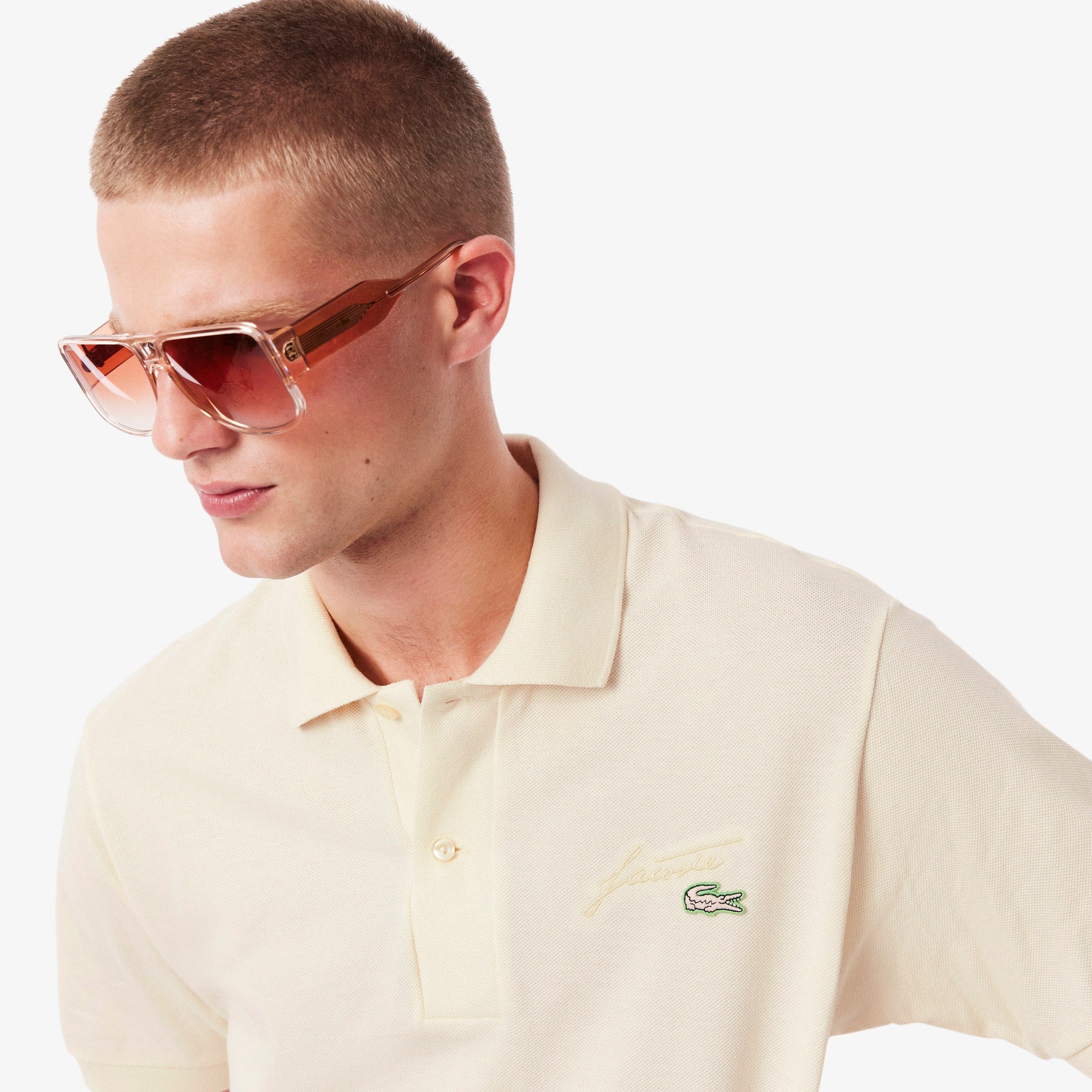 Men's Classic Fit Embroidery Detail Piqué Polo - Cream