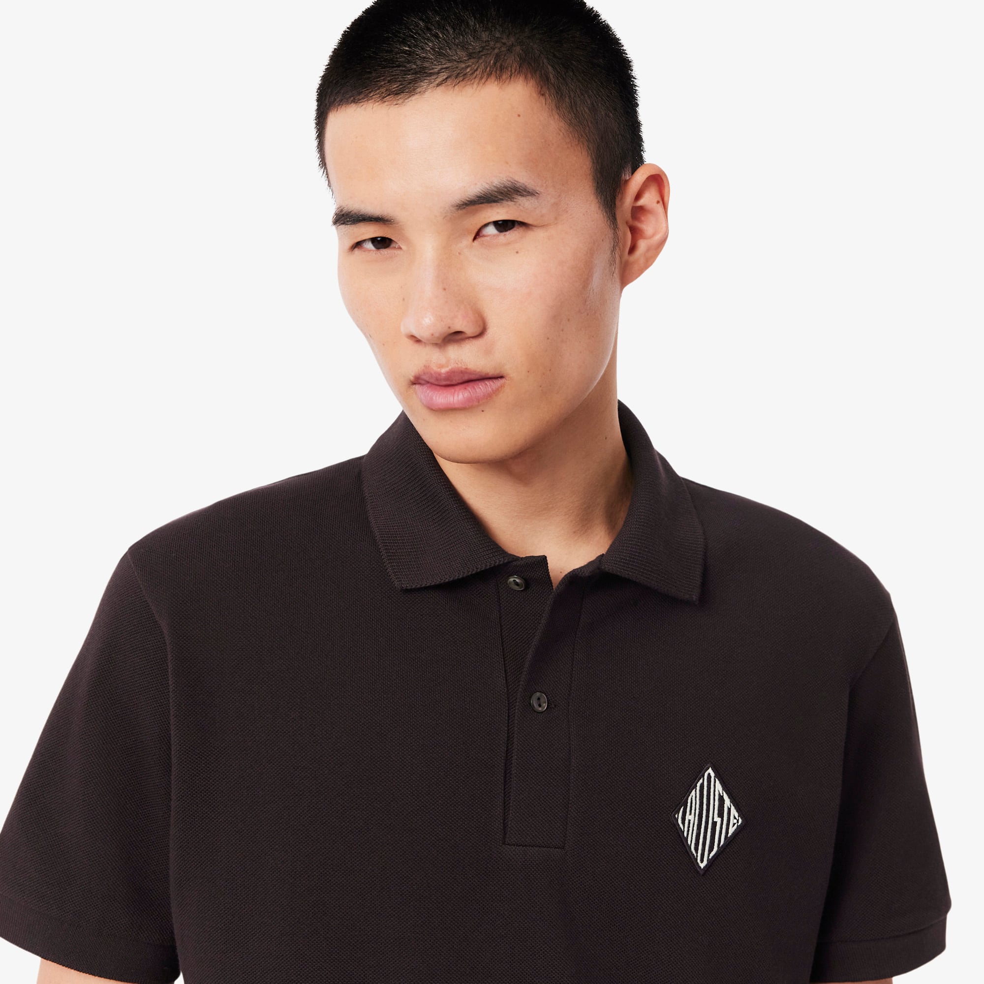 Classic Fit Badge Accent Piqué Polo - Brown