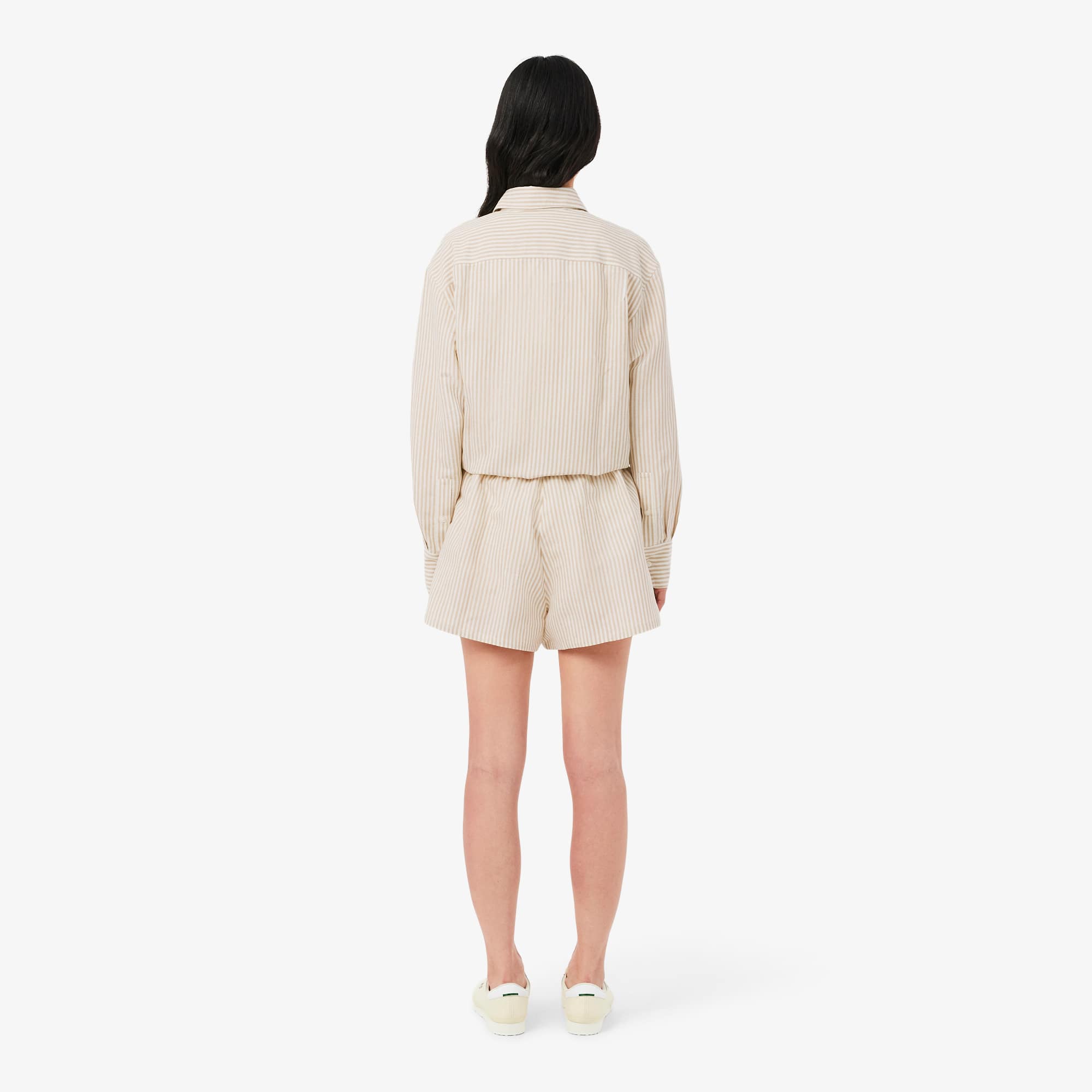 Oversized Linen Blend Shorts - Beige / Blanc