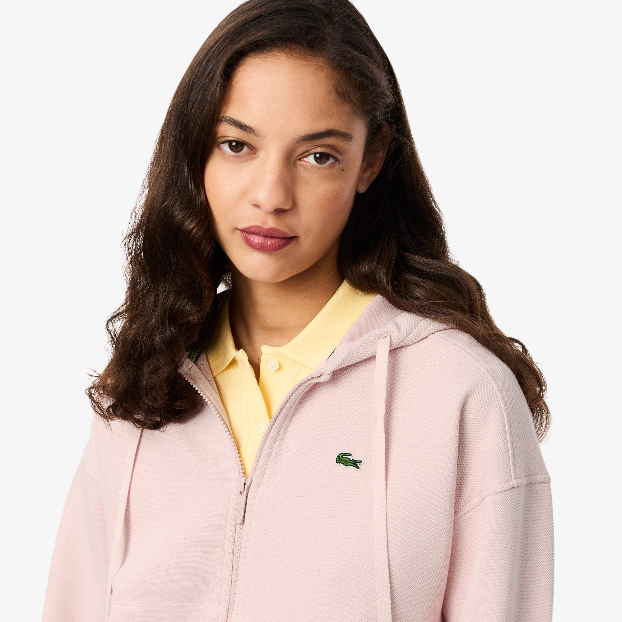 Women's Zip-Up Piqué Hoodie - Light Pink