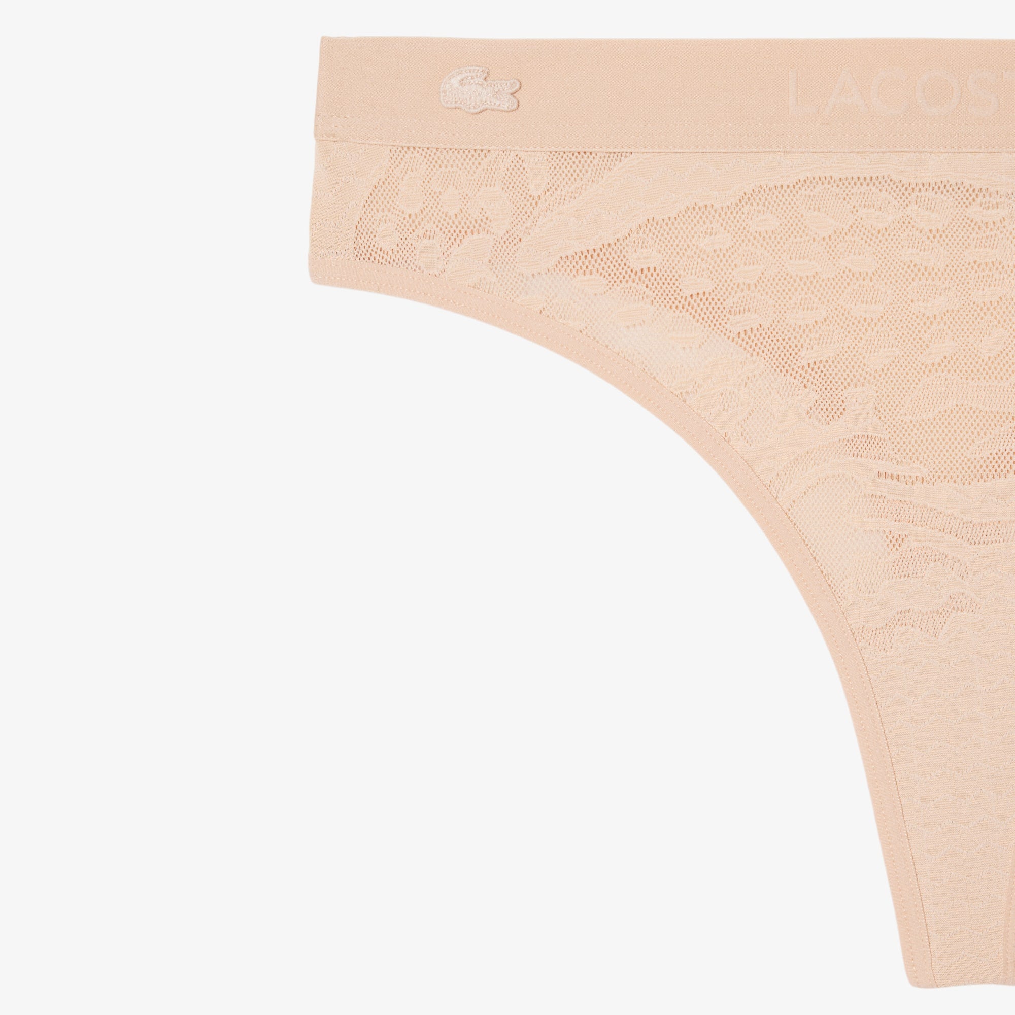 Logo Waist Mesh String Briefs - Beige
