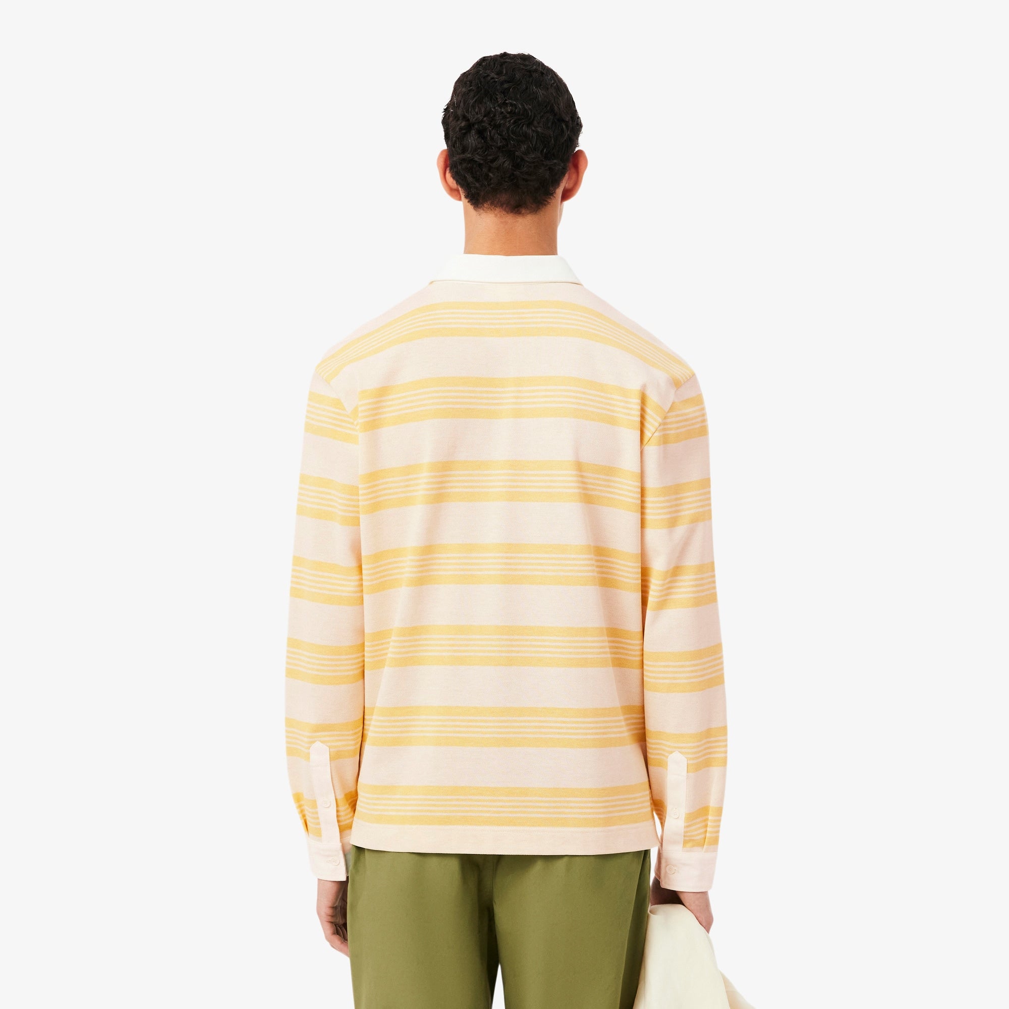 Relaxed Fit Striped Piqué Rugby Polo - Blanc