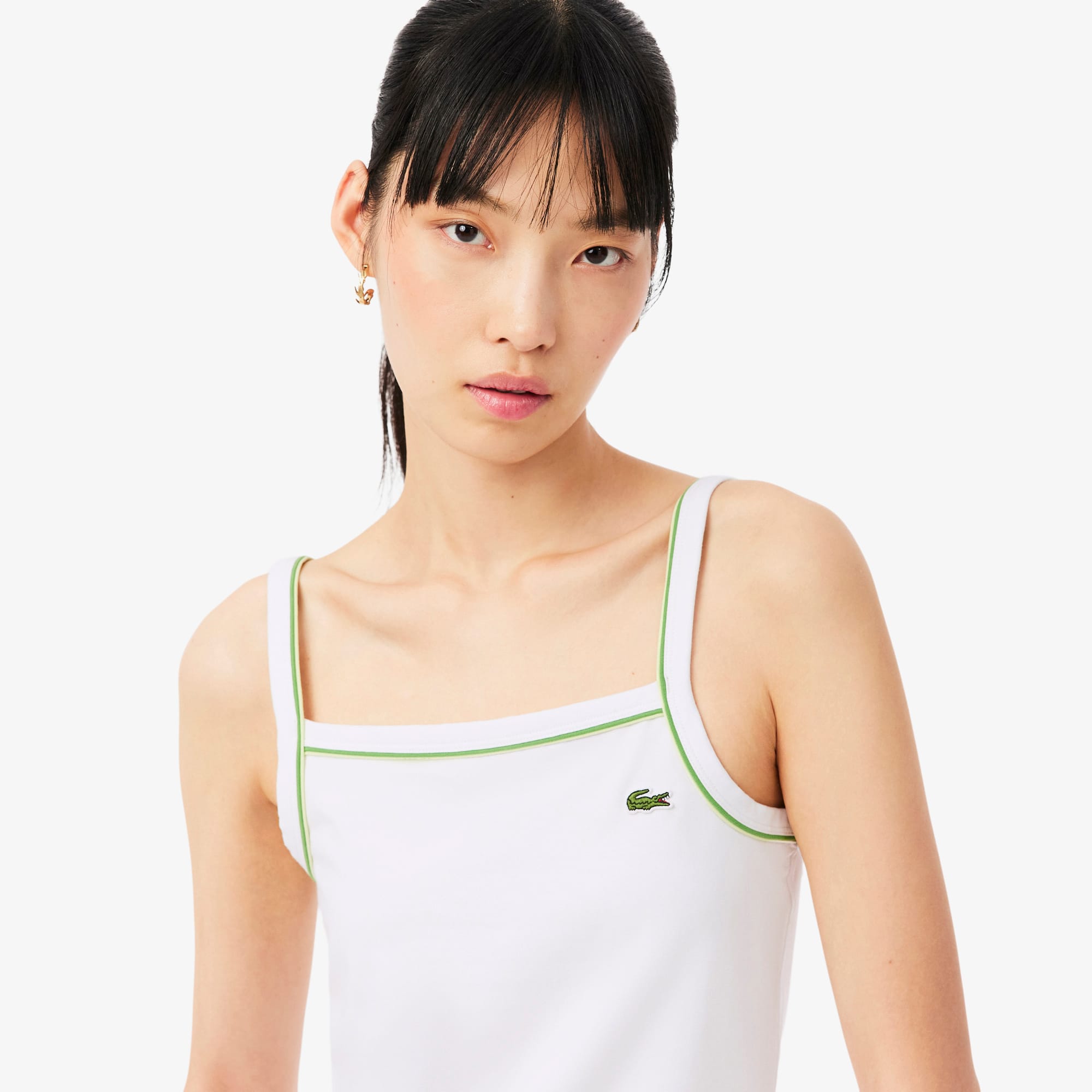 Contrast Accent Cotton Tank Top - Blanc / Vert