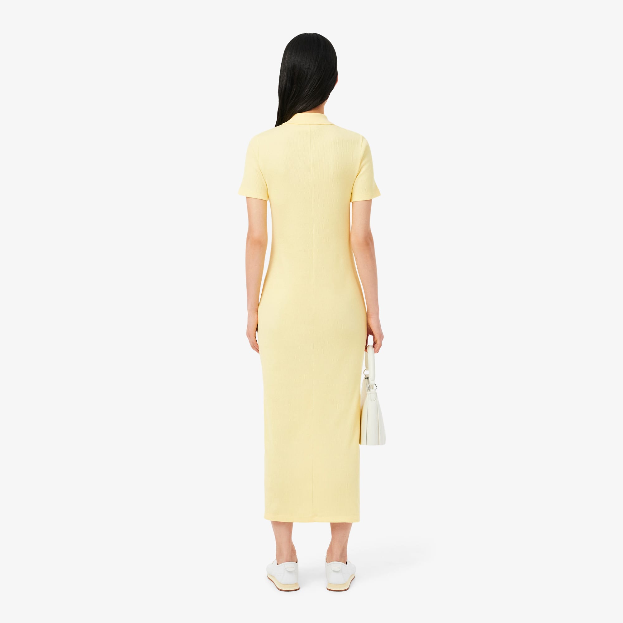Women's Long Ribbed Cotton Polo Dress - Pastel yellow