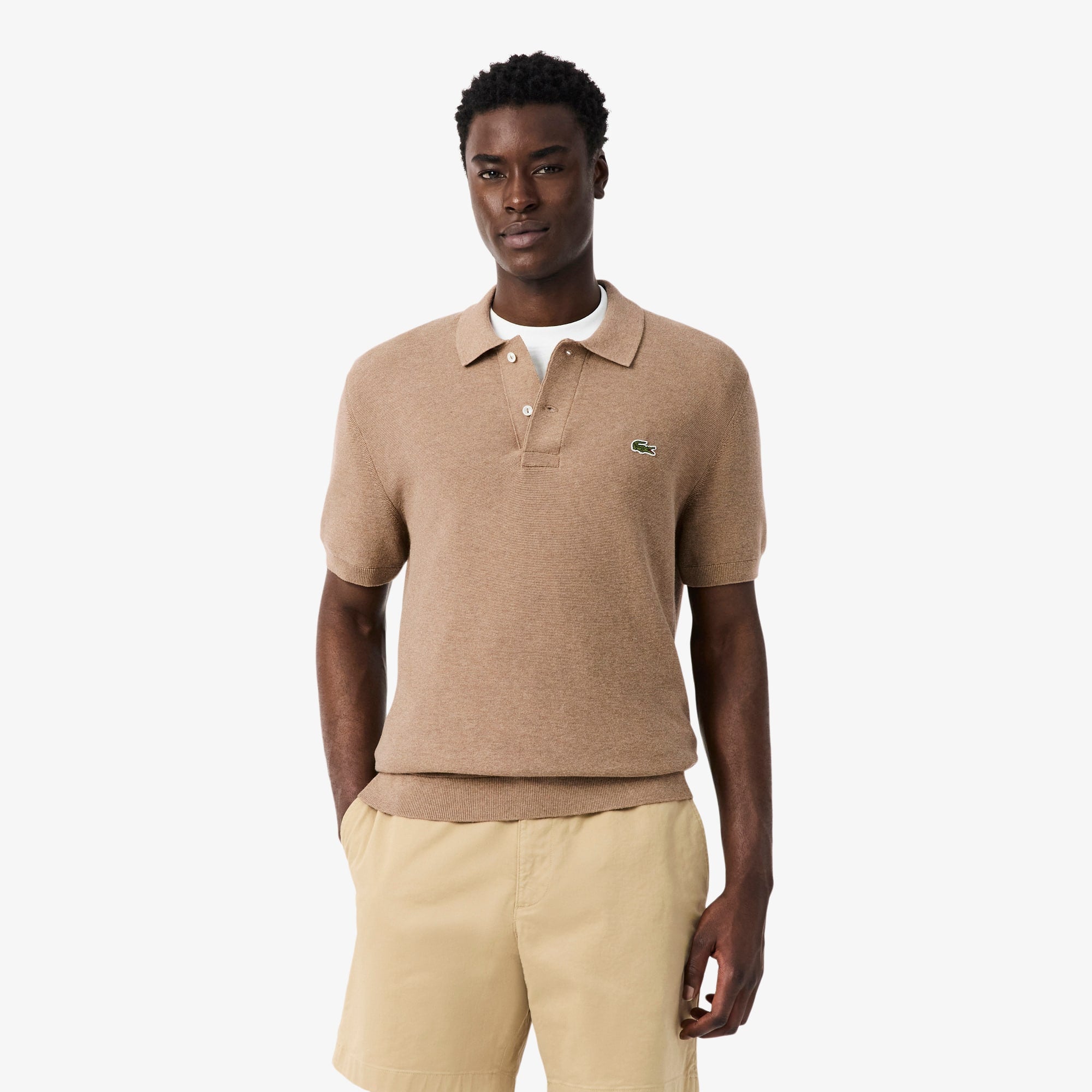 Classic Fit Knitted Polo - Beige