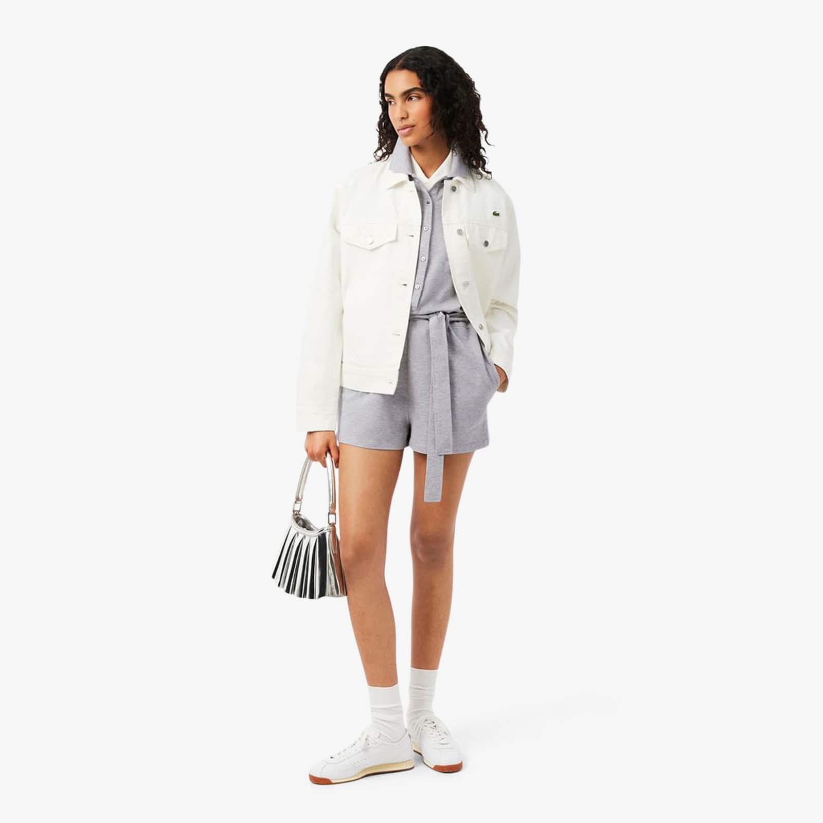 Stretch Piqué Polo Collar Romper - Grey Chine