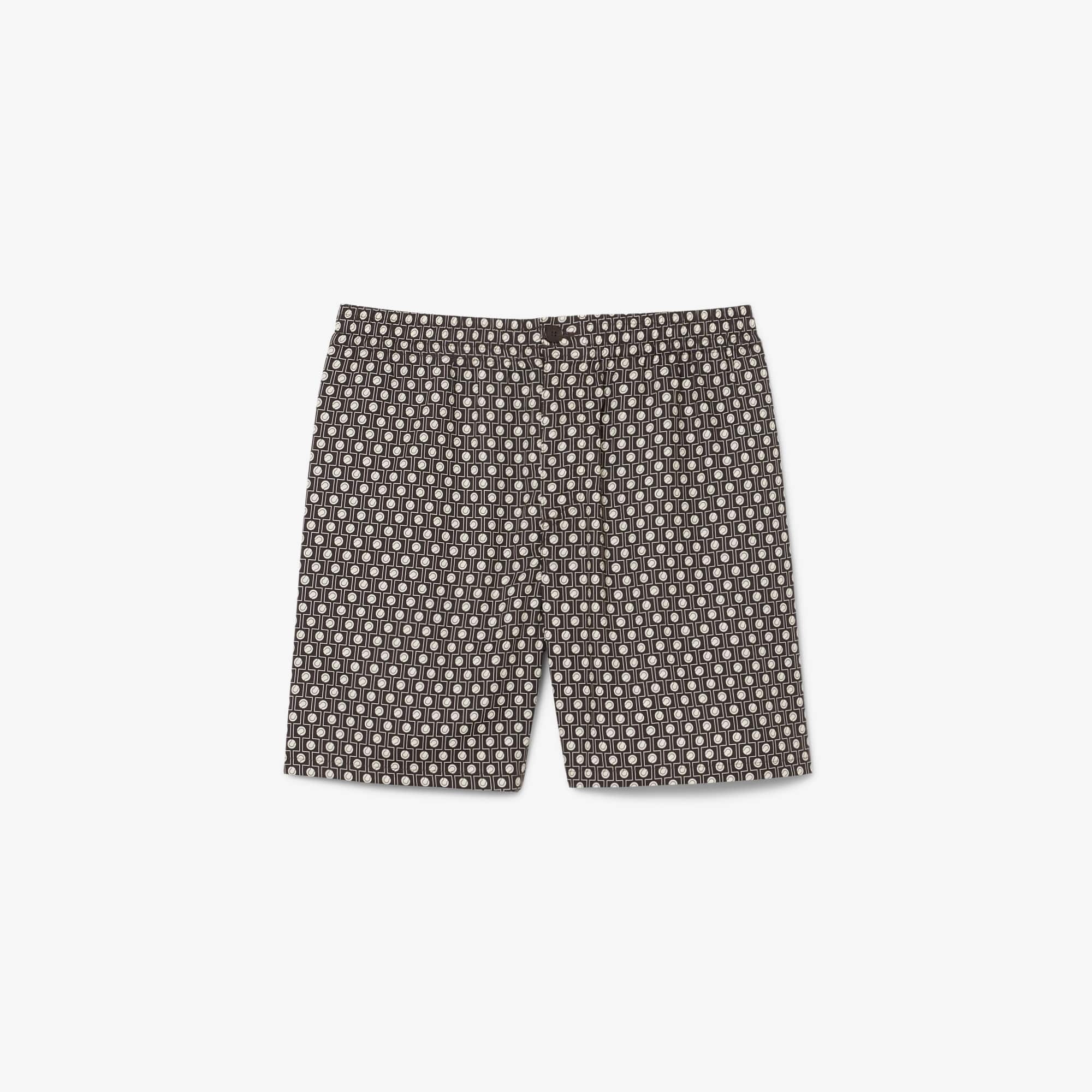 Relaxed Fit Printed Cotton Blend Shorts - Marron / Beige