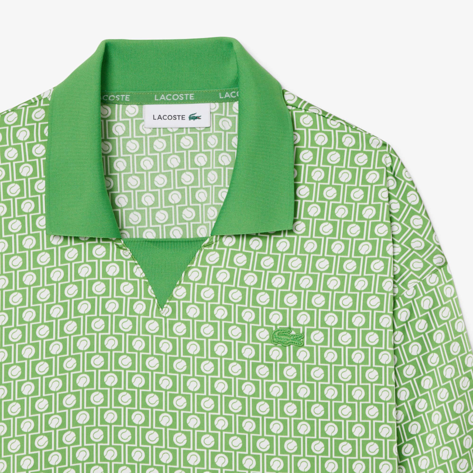 Pleated Satin Polo Dress - Vert / Blanc