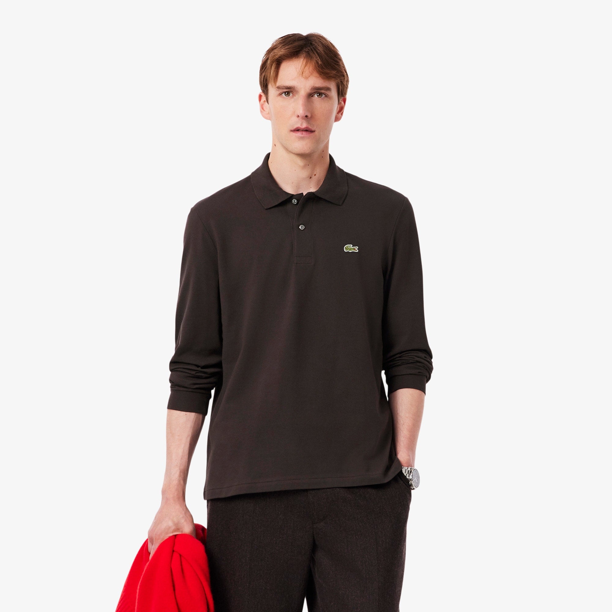 Men's Classic Fit Long Sleeve Polo - Brown