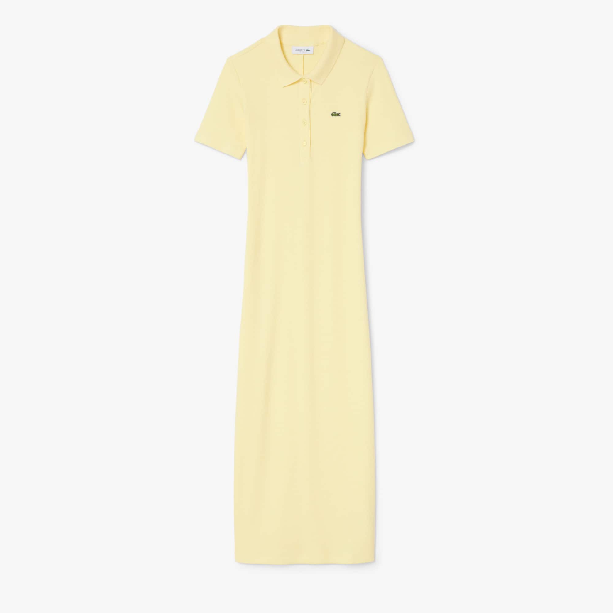 Women's Long Ribbed Cotton Polo Dress - Pastel yellow