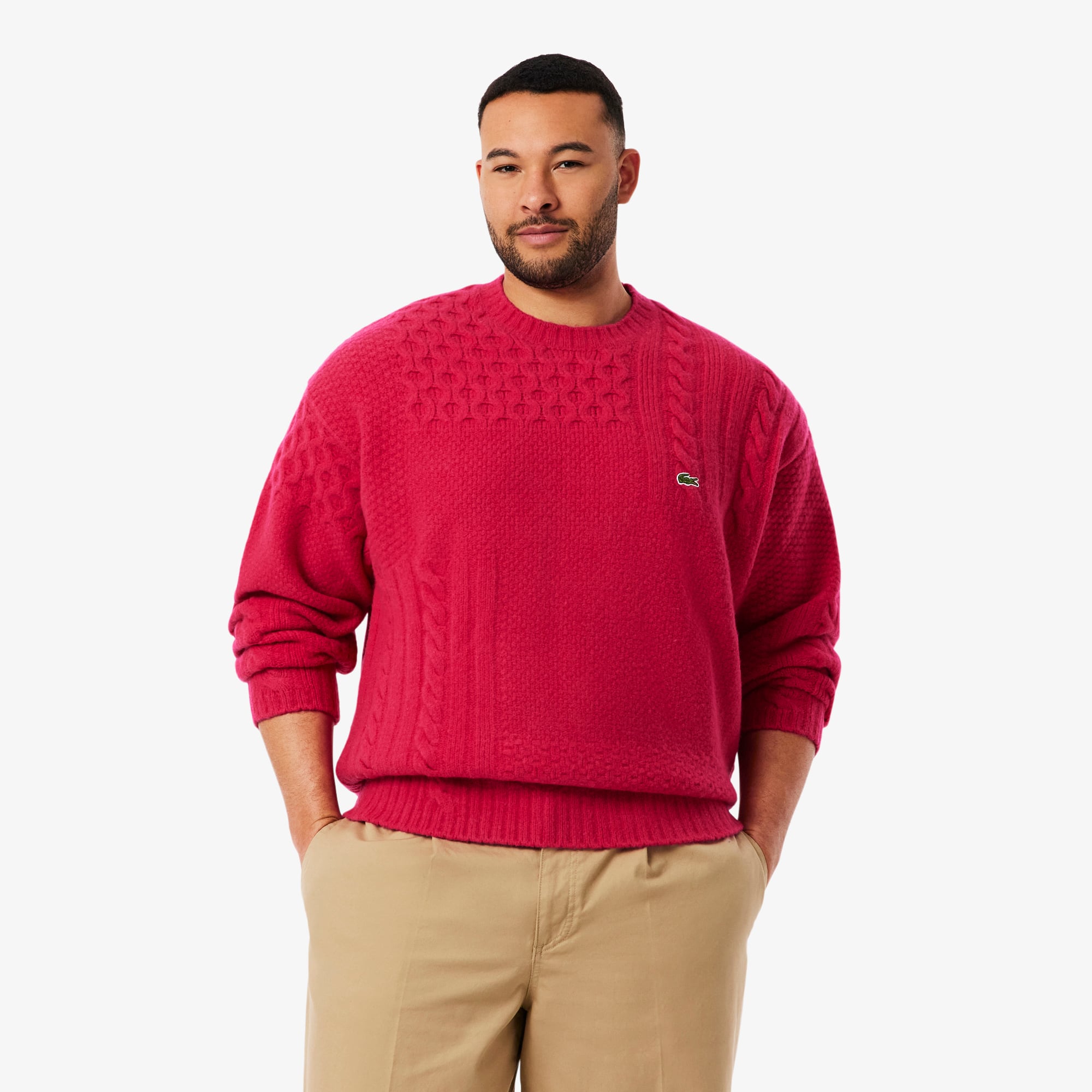 Men's Relaxed Fit Patchwork Effect Wool Sweater - Pink