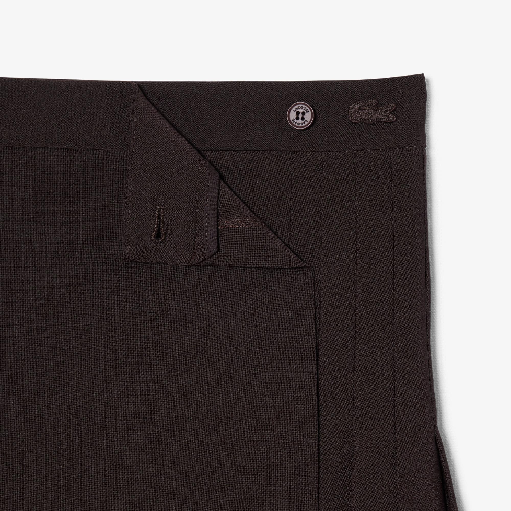 Short Pleated Wrap Skirt - Brown