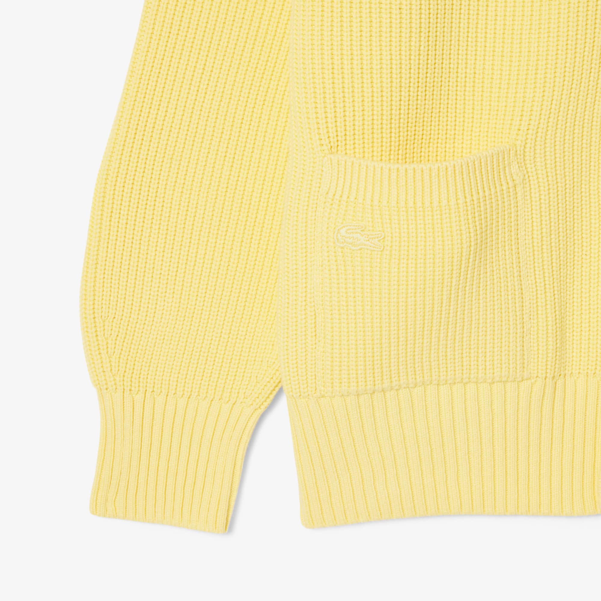 Relaxed Fit Ribbed Cotton Cardigan - Pastel yellow
