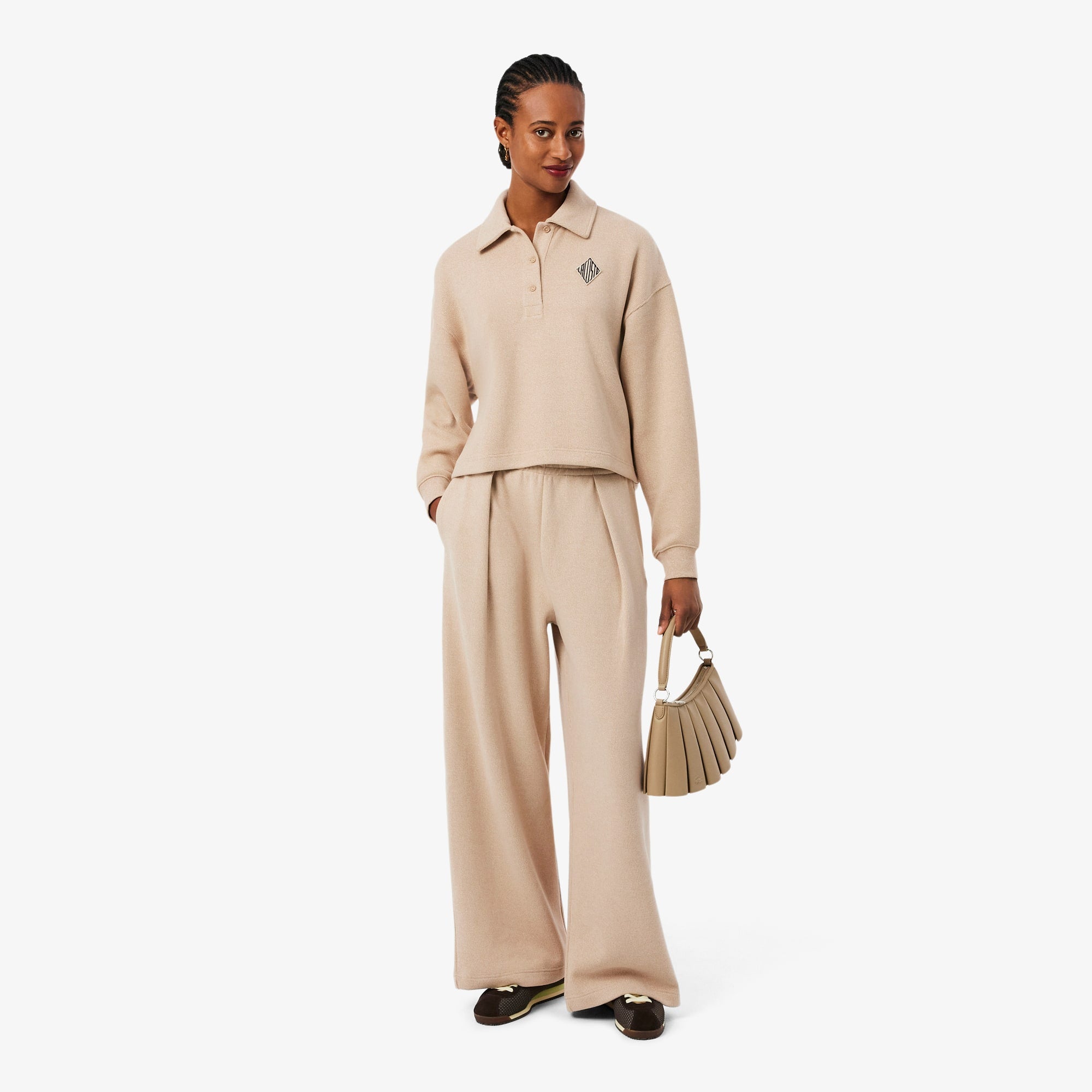 Oversized Ribbed Polo Sweatshirt - Marron