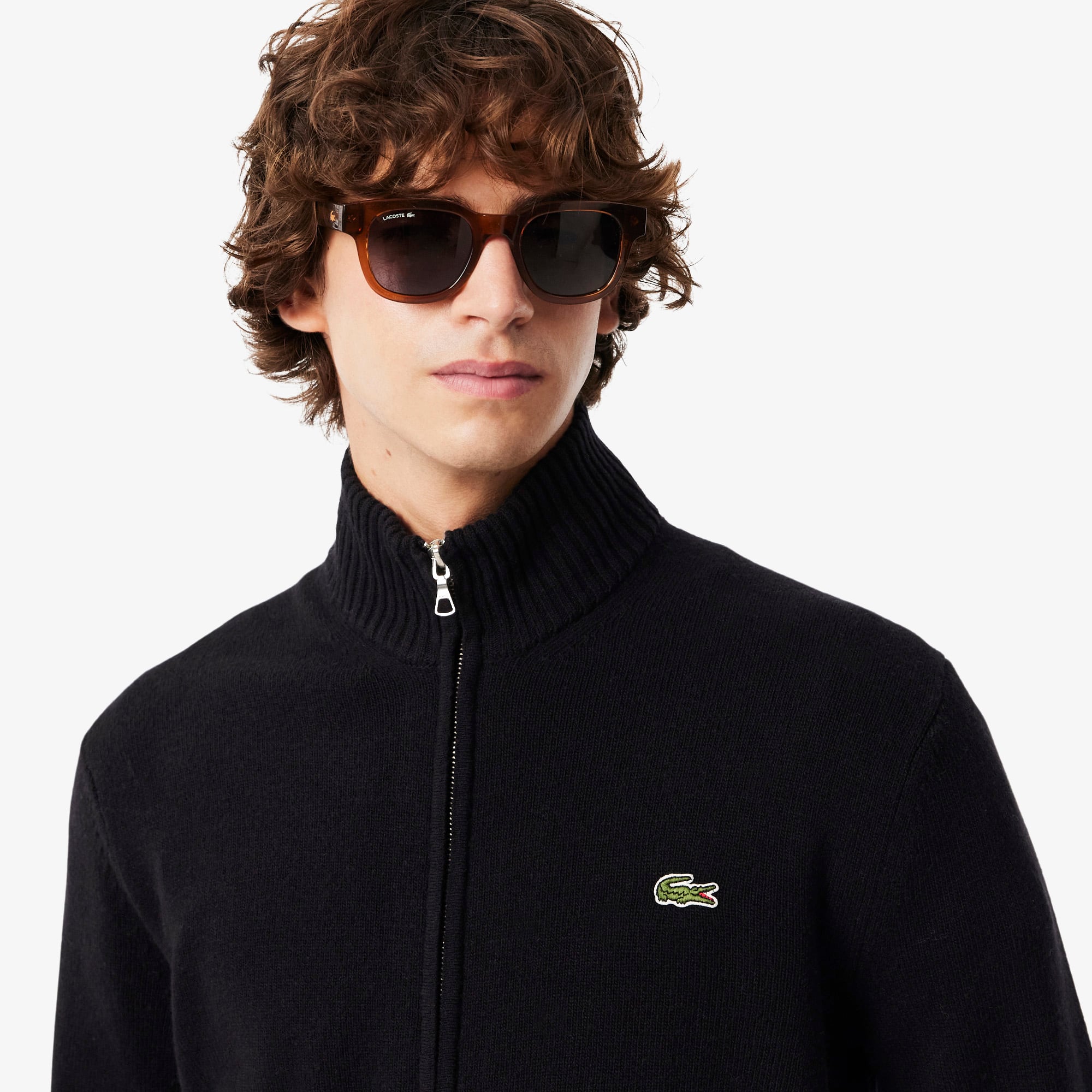 Men's Wool Zip-Up Sweater - Black