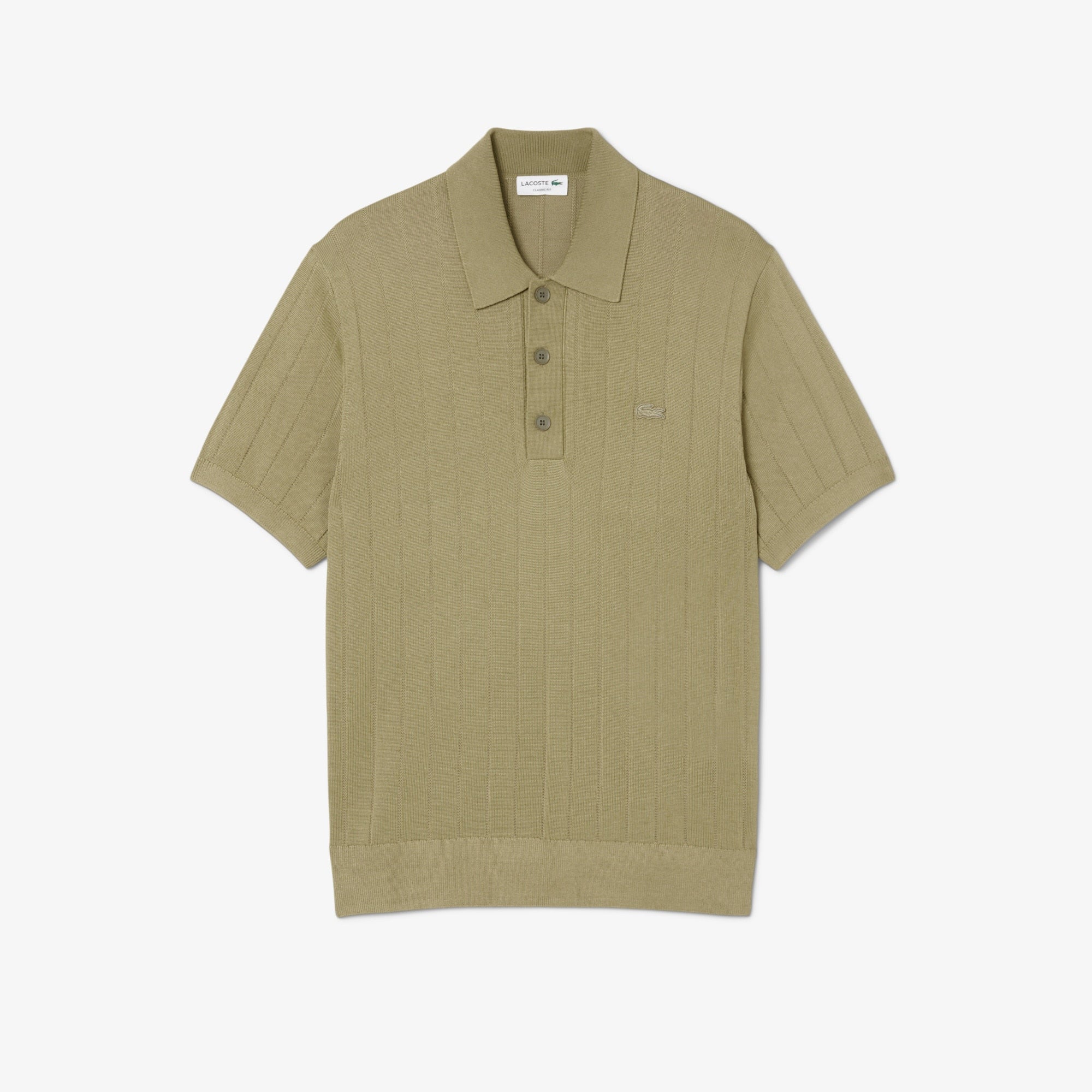 Men's Fluid Ribbed Knit Polo Collar Sweater - Khaki Green