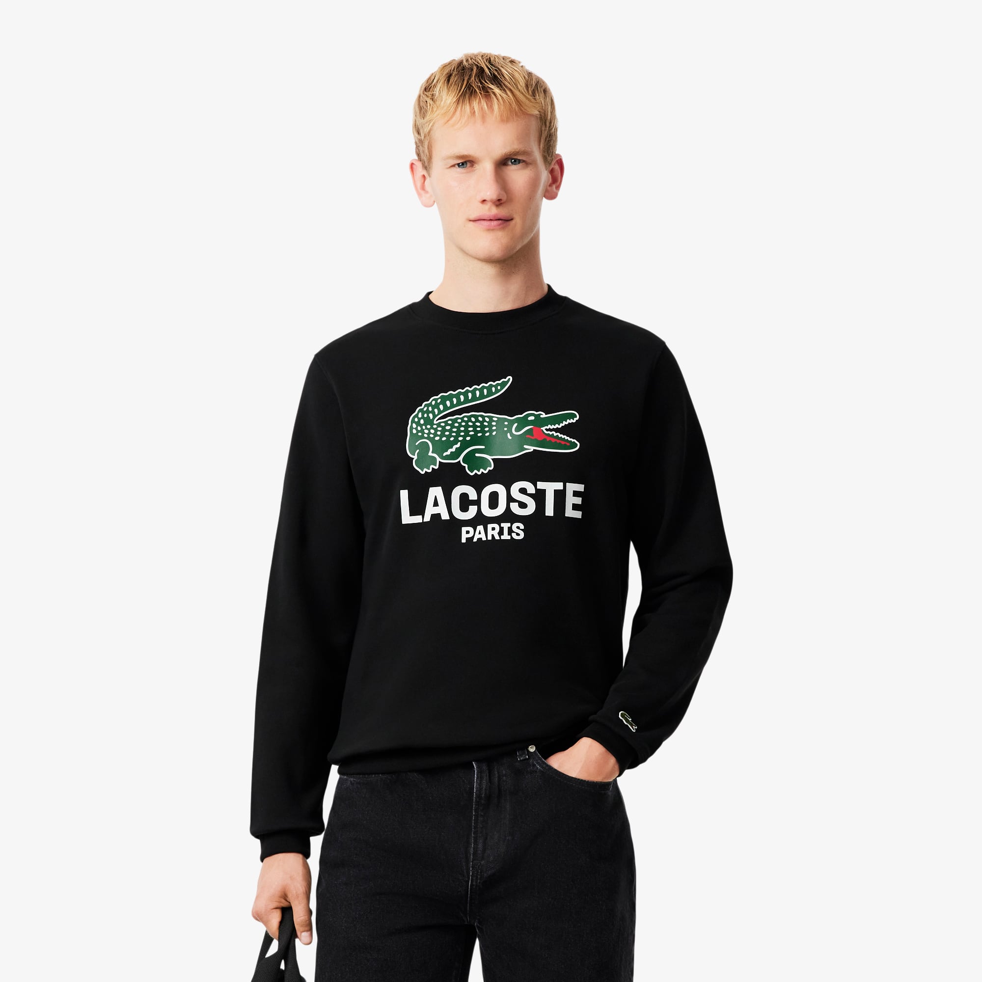 Men's Classic Fit Printed Crew Neck Sweatshirt - Black