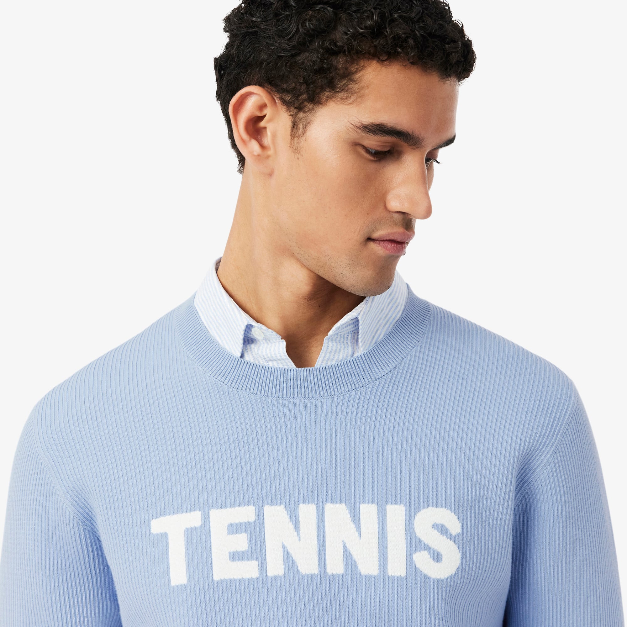 Tennis Crew Neck Sweater - Light Blue / White