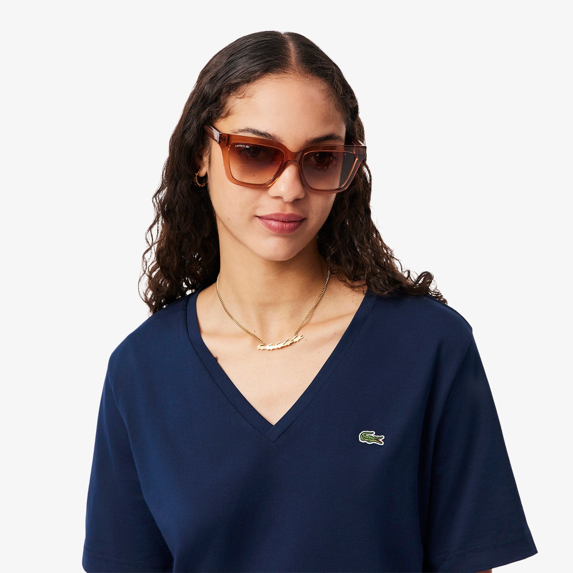 Women's Relaxed Fit Soft Cotton V-Neck T-Shirt - Navy Blue