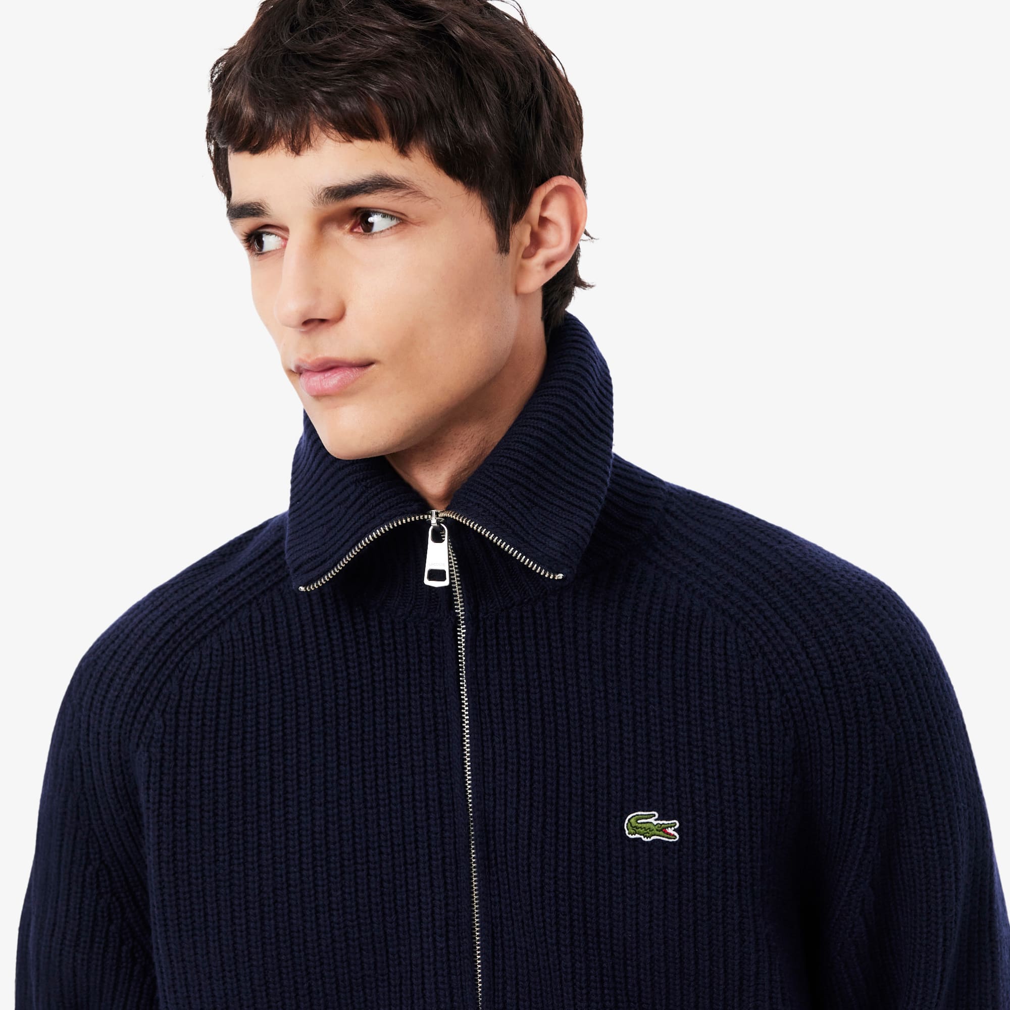 Men's Wool Zip-Up Sweater - Navy Blue