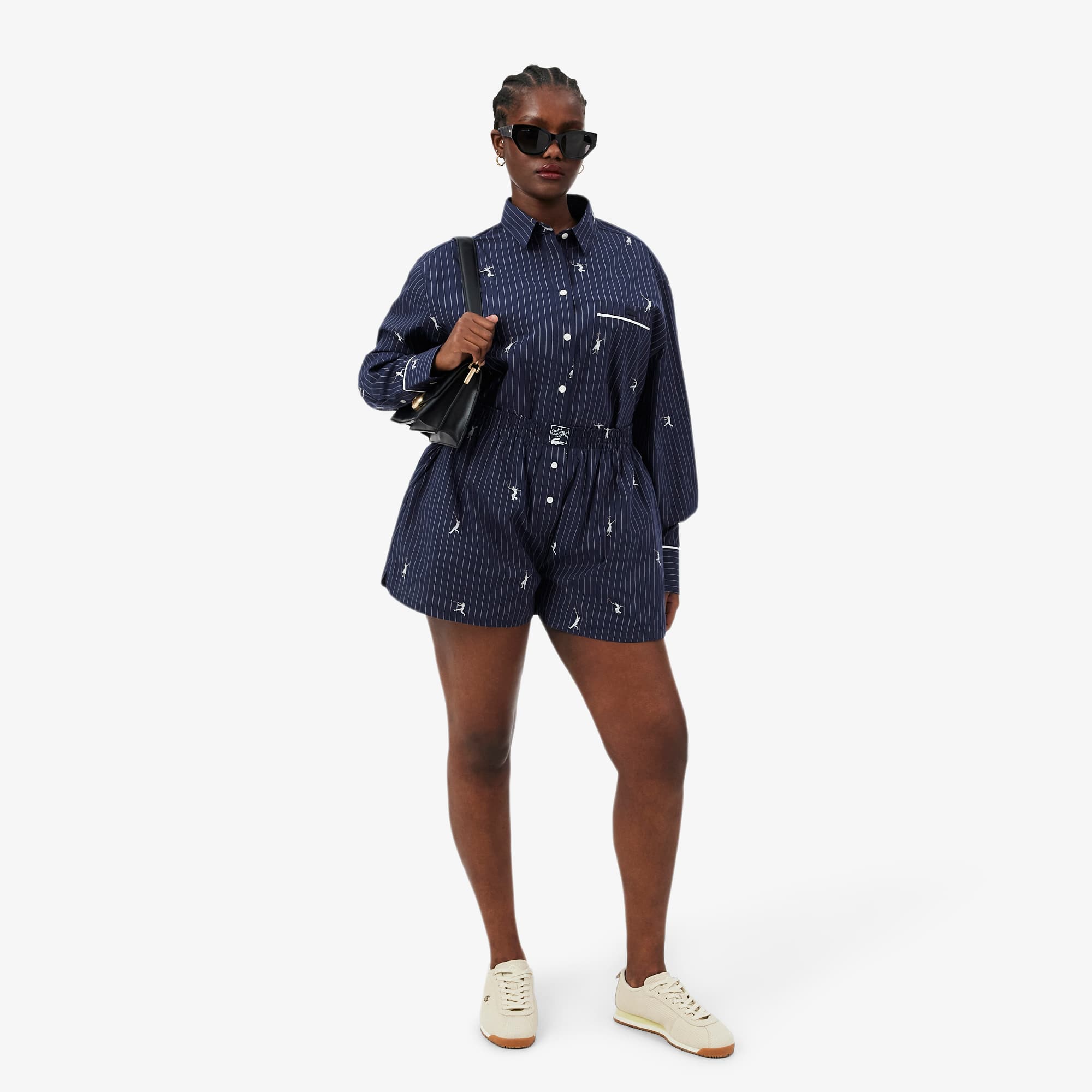 Oversized Shirt with Motifs - Navy Blue / White