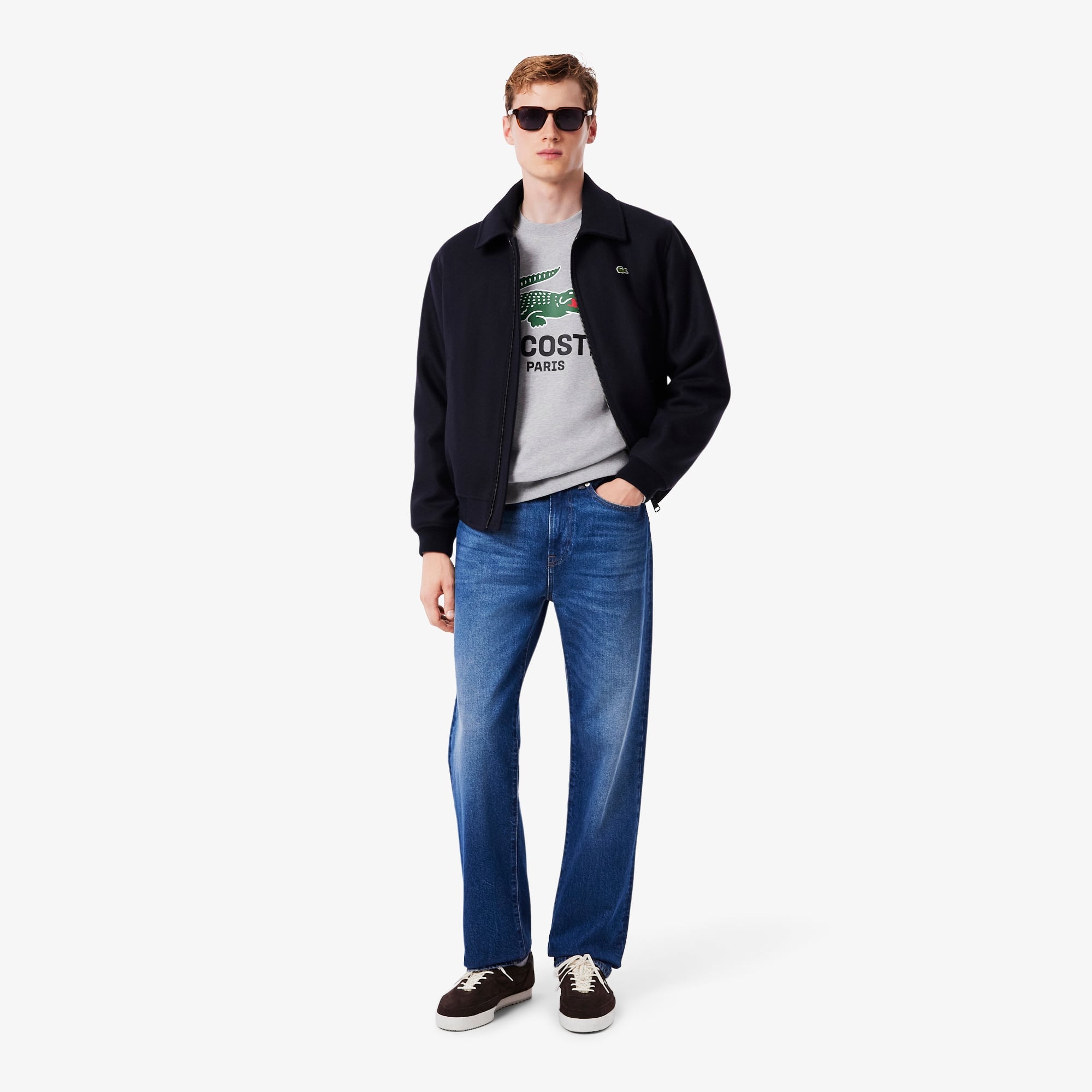 Men's Classic Fit Printed Crew Neck Sweatshirt - Grey Chine