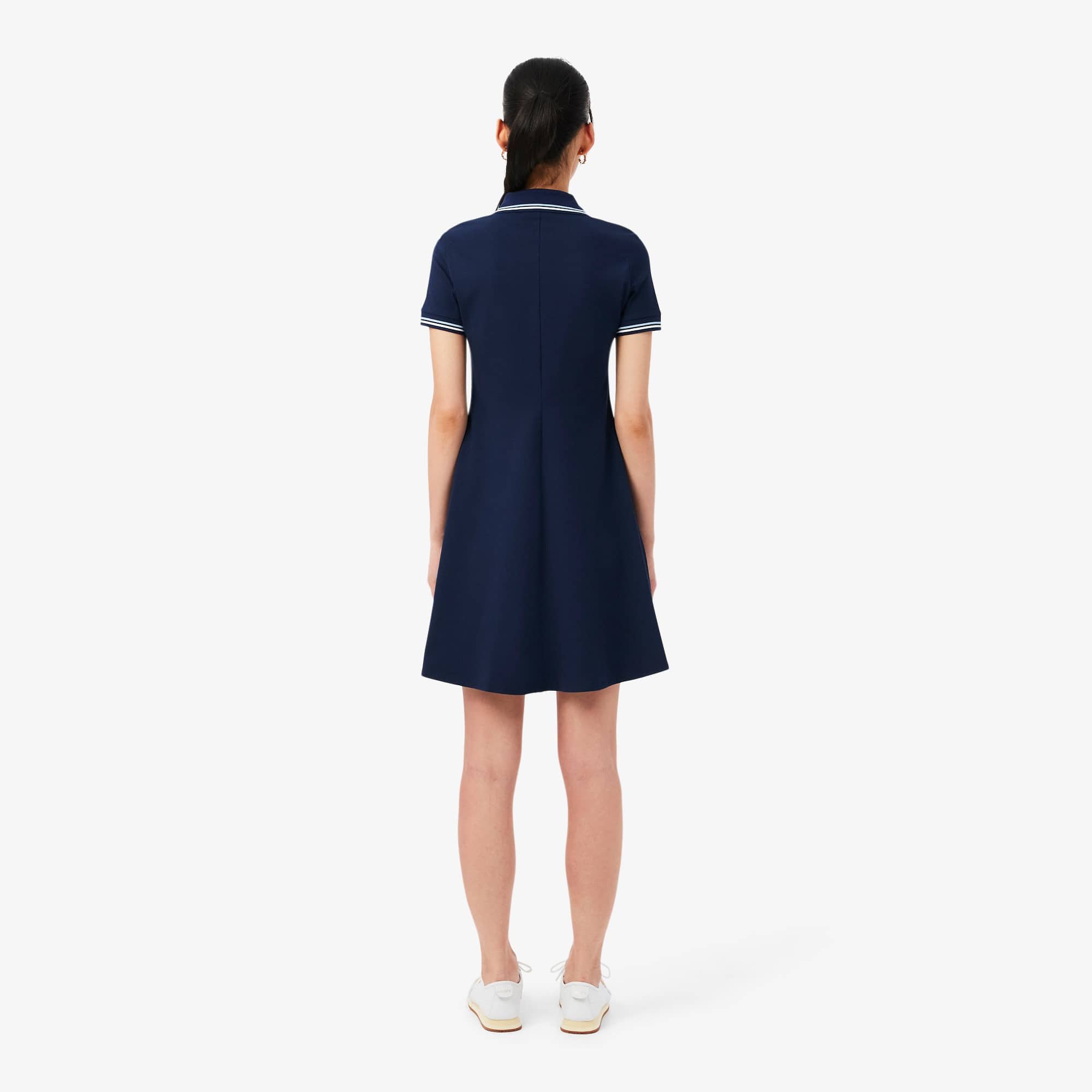 Women's Stretch Polo Collar Skater Dress - Bleu Marine / Bleu Clair / Blanc