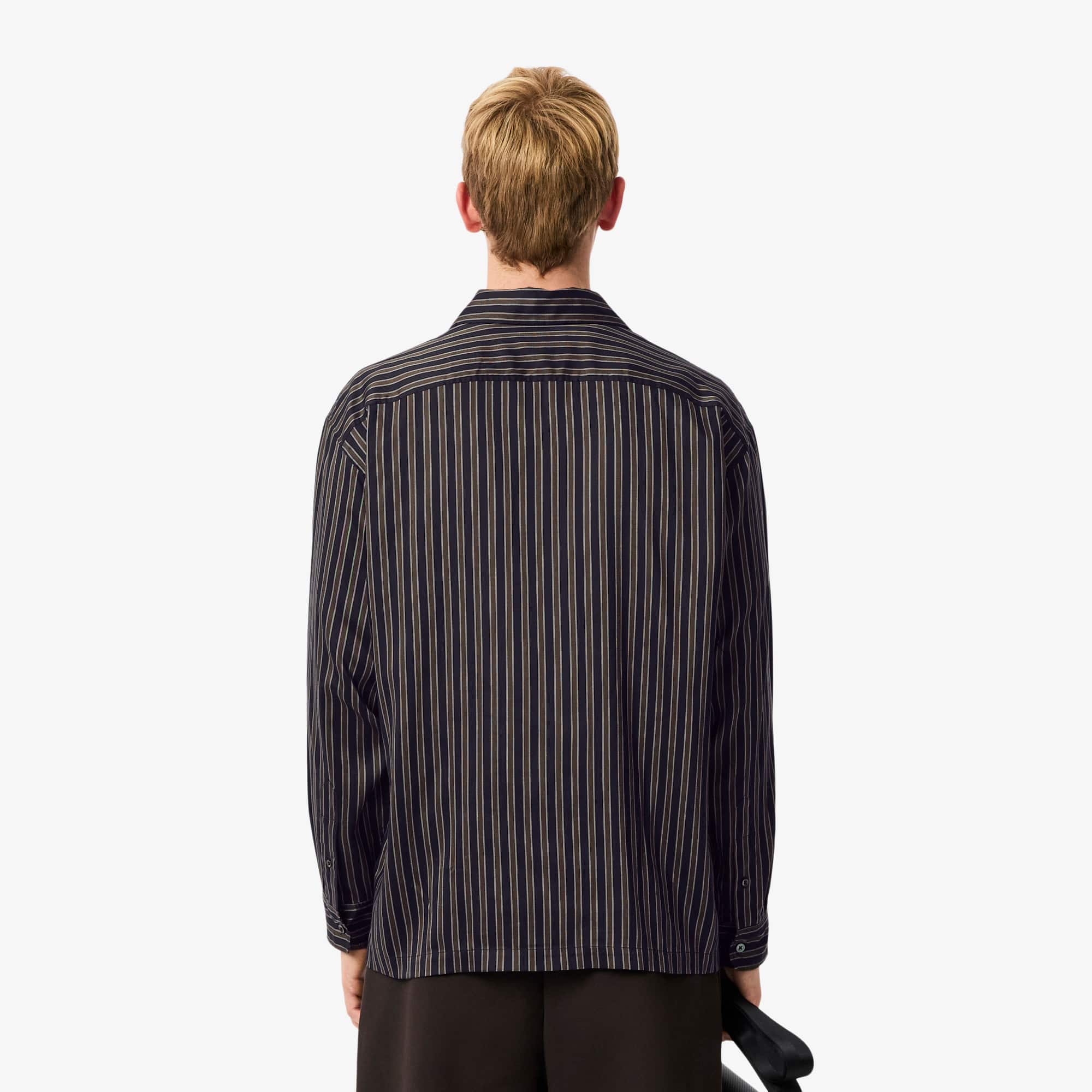 Men's Relaxed Fit Striped Lyocell Shirt - Navy Blue / Green