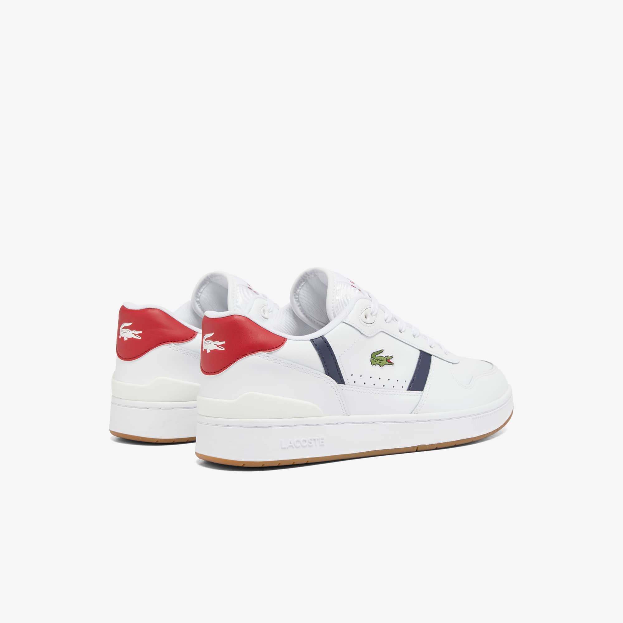 Men's T-Clip Set Leather Sneakers - WHT/NVY/RED