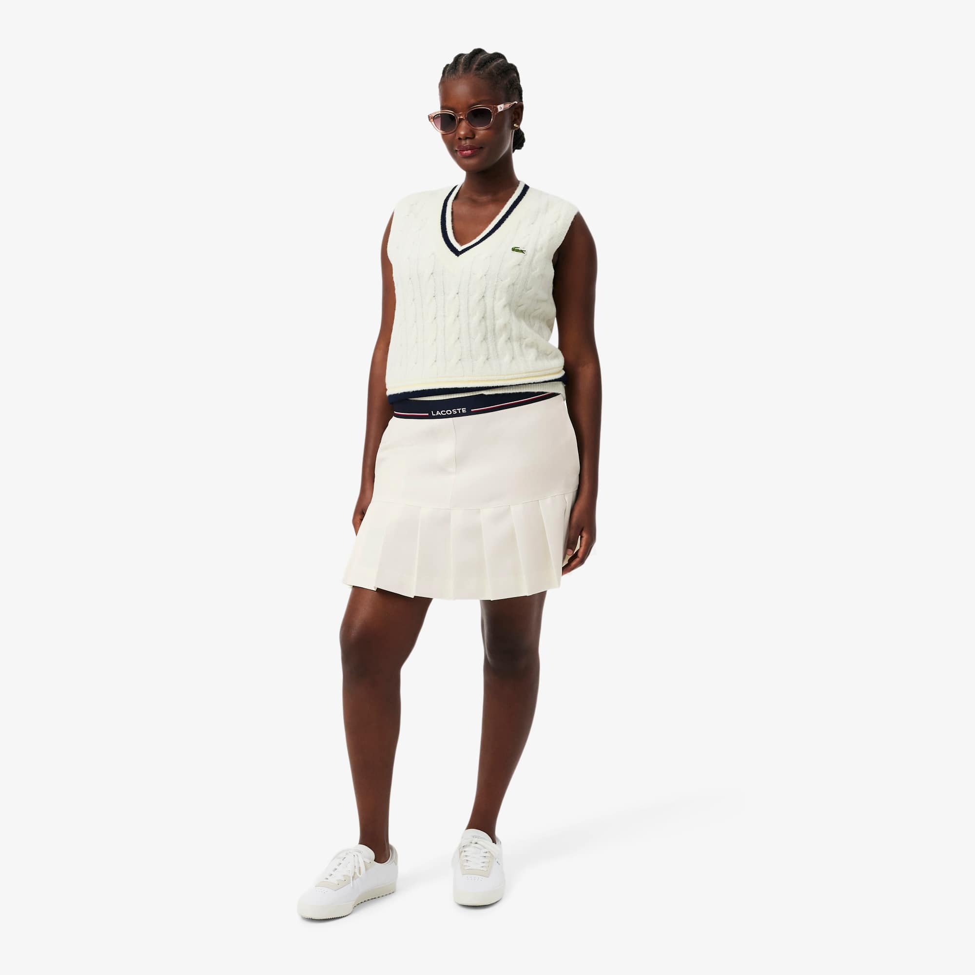 Women's Short Pleated Wool Blend Skirt - Cream