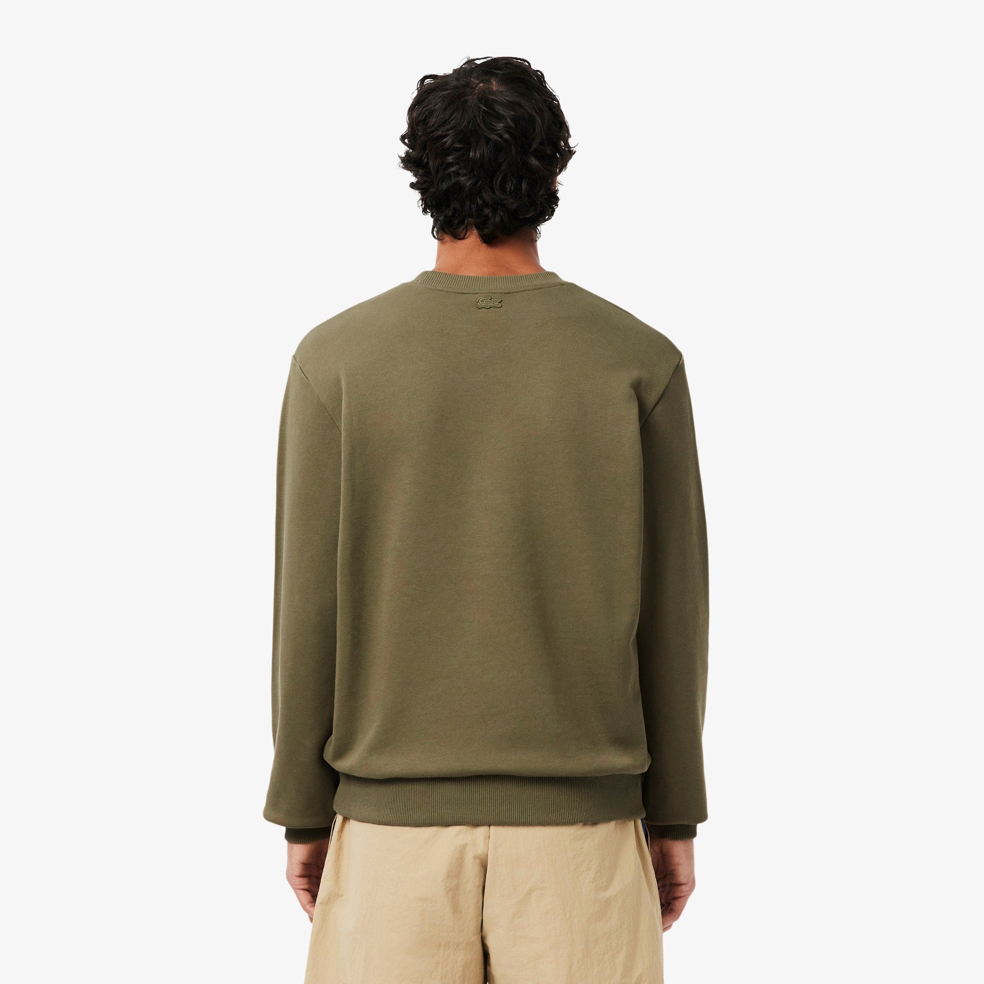 Men's Embroidered Motif Fleece Sweatshirt - Khaki Green