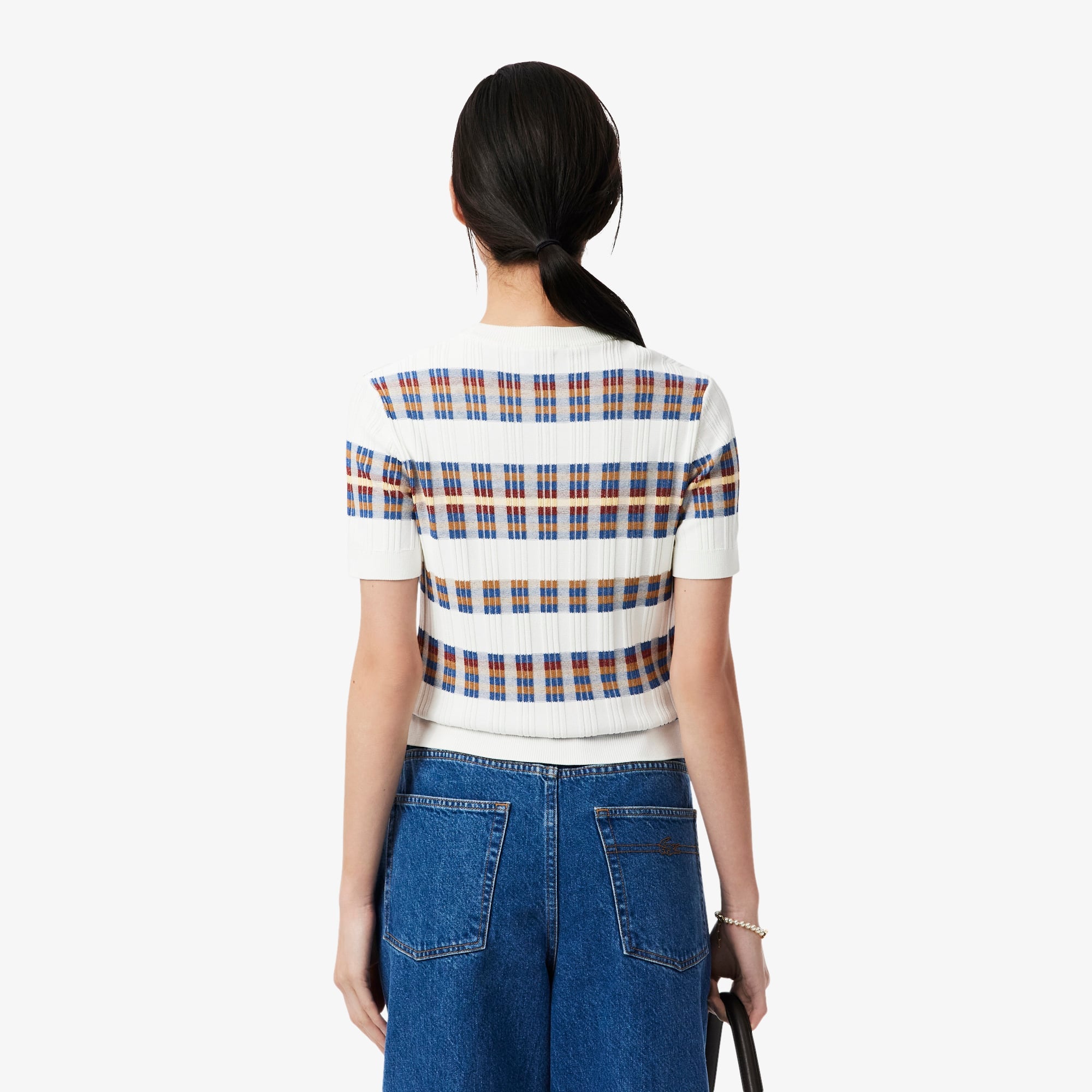 Women's Short Sleeve Rib Knit Sweater - White / Yellow / Orange / Brown / Blue
