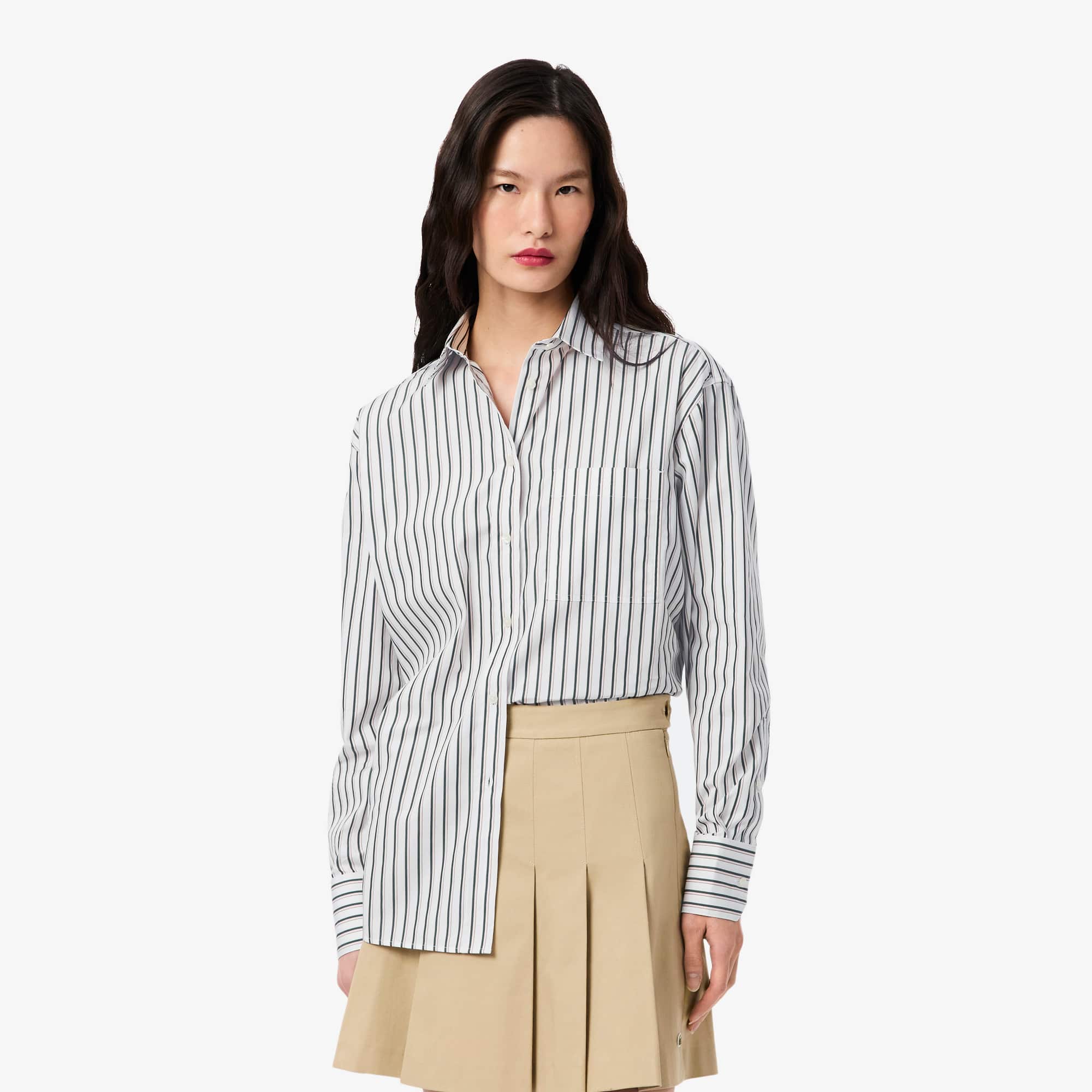 Women's Oversized Cotton Button Down Shirt - White / Green / Light Pink / Khaki Green