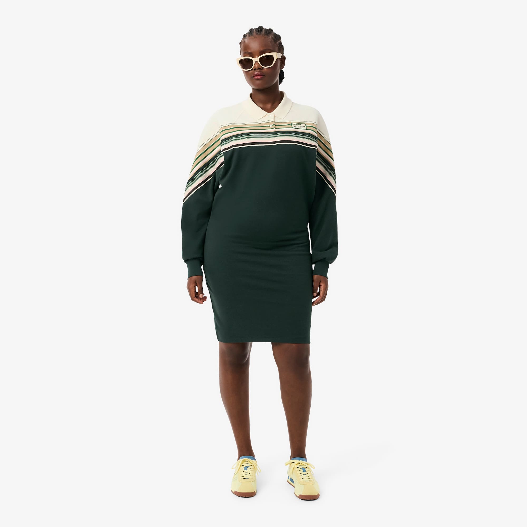 Women's Slim Fit Made In France Piqué Dress - Green / White