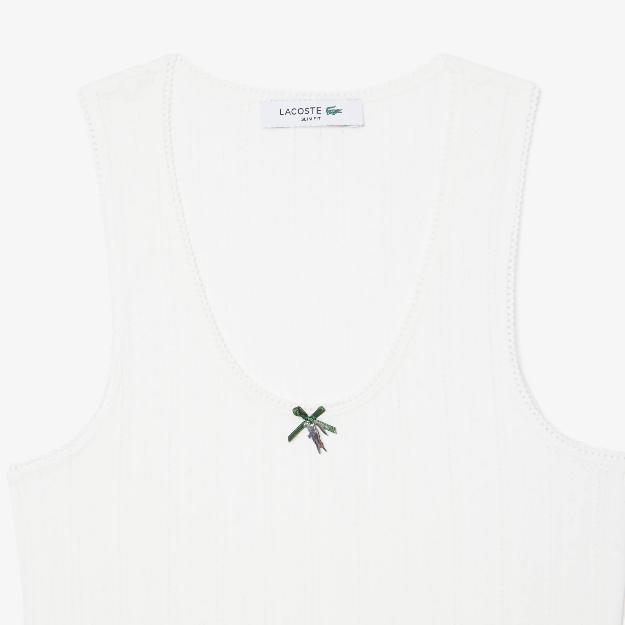 Women's Slim Fit Pointelle Knit Cotton Tank Top - White