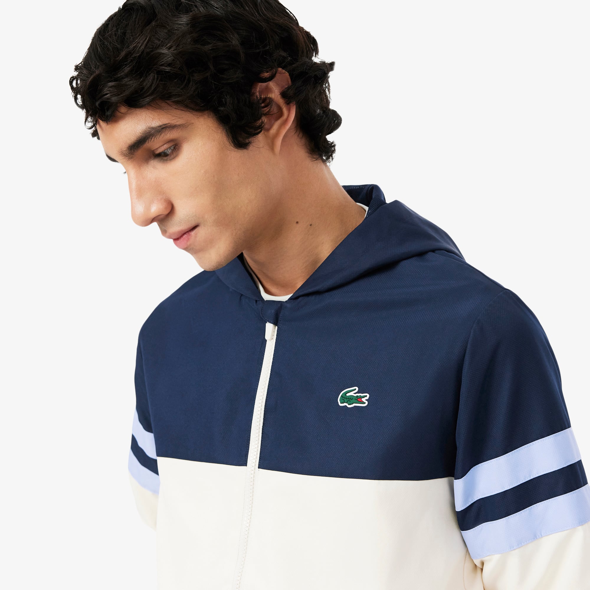 Men's Tennis Water-Repellent Hooded Jacket - White / Purple / Navy Blue