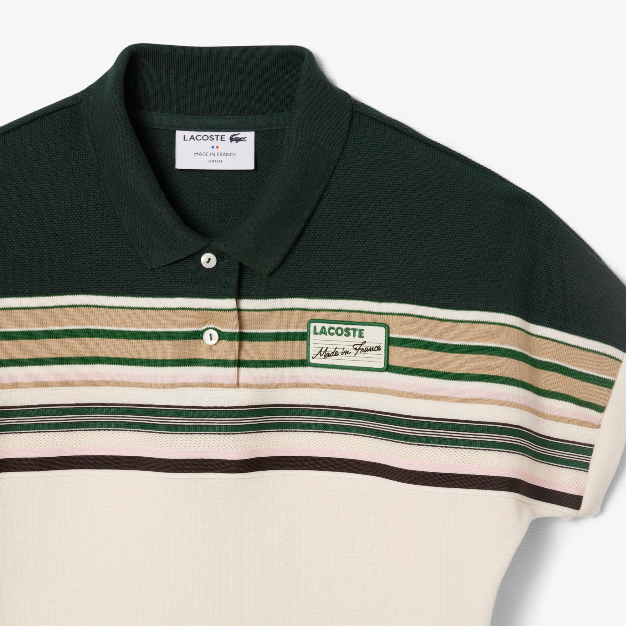 Women's Made In France Slim Fit Striped Polo - White / Green
