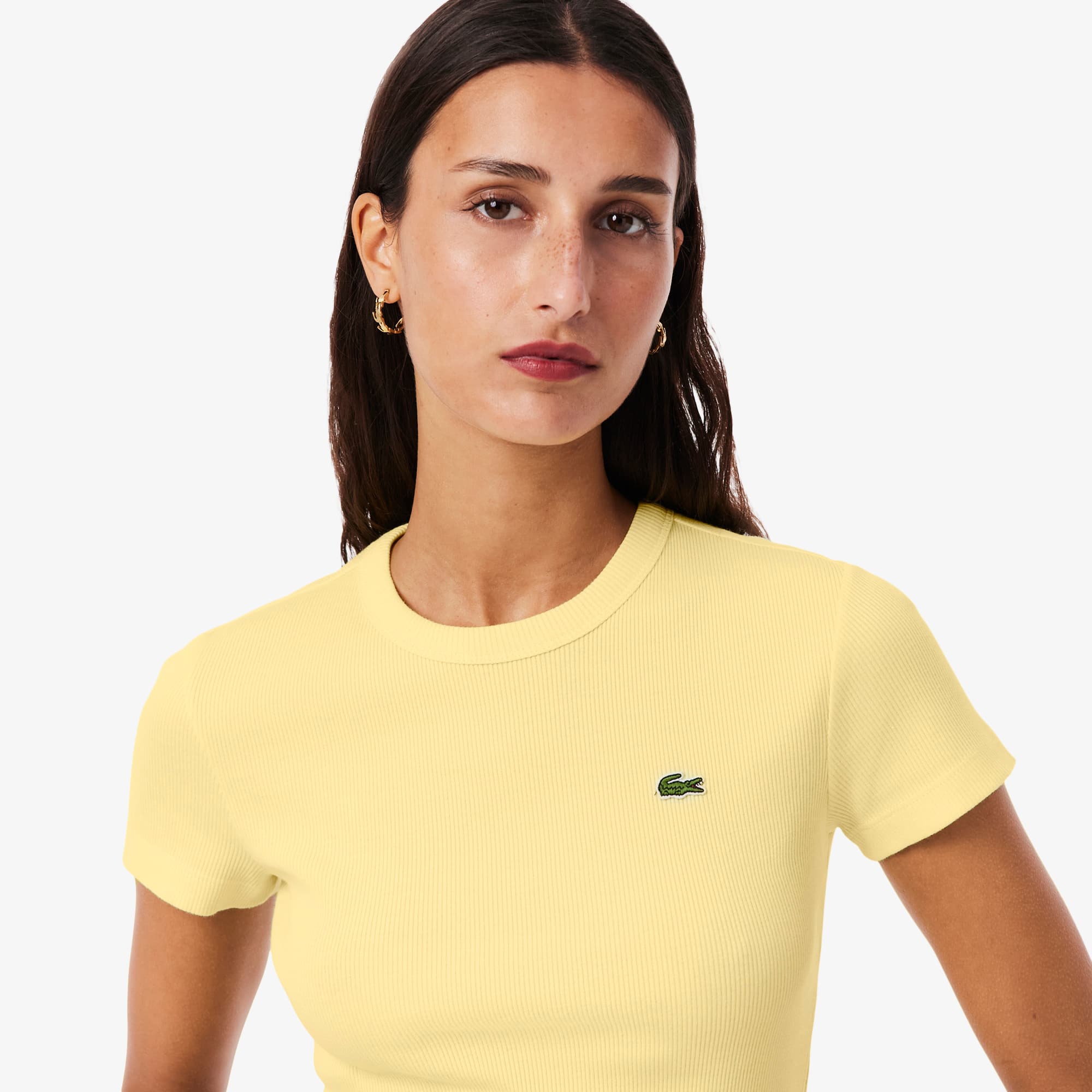 Women's Slim Fit Ribbed Cotton T-Shirt - Pastel yellow