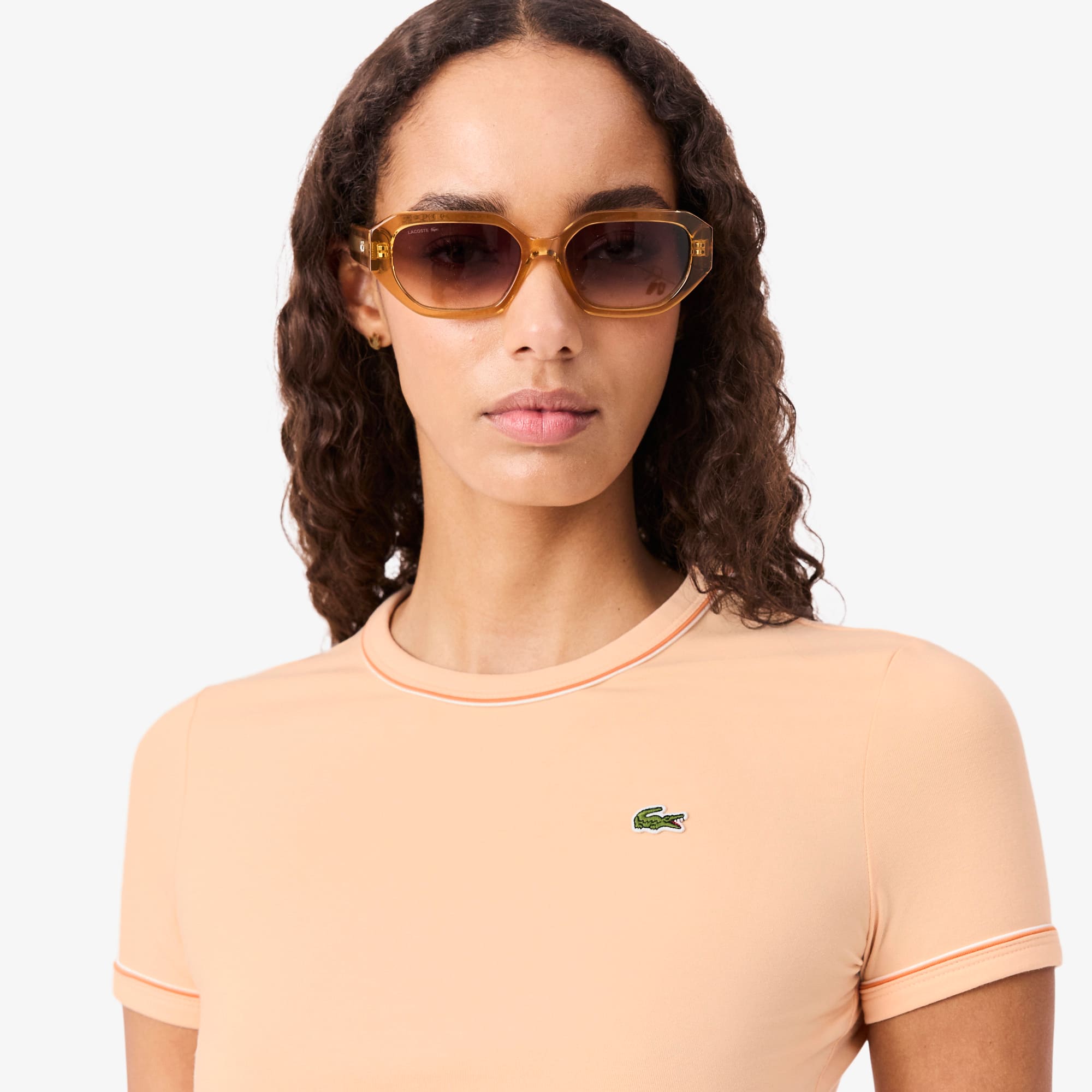 Women's Contrast Trim Jersey T-Shirt - Rose Pale / Blanc / Orange