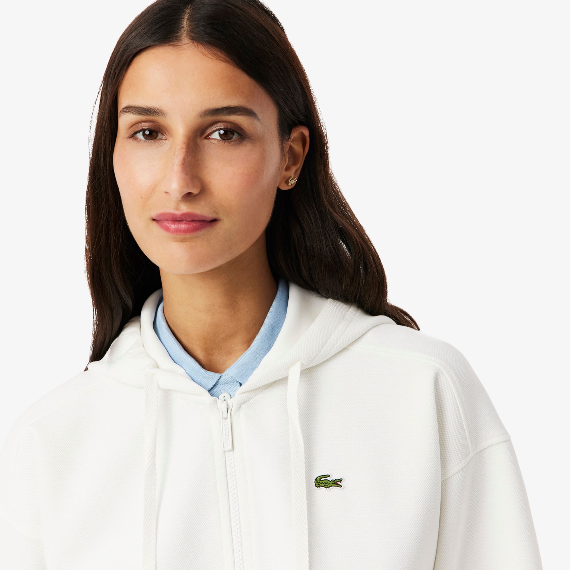 Women's Zip-Up Piqué Hoodie - White