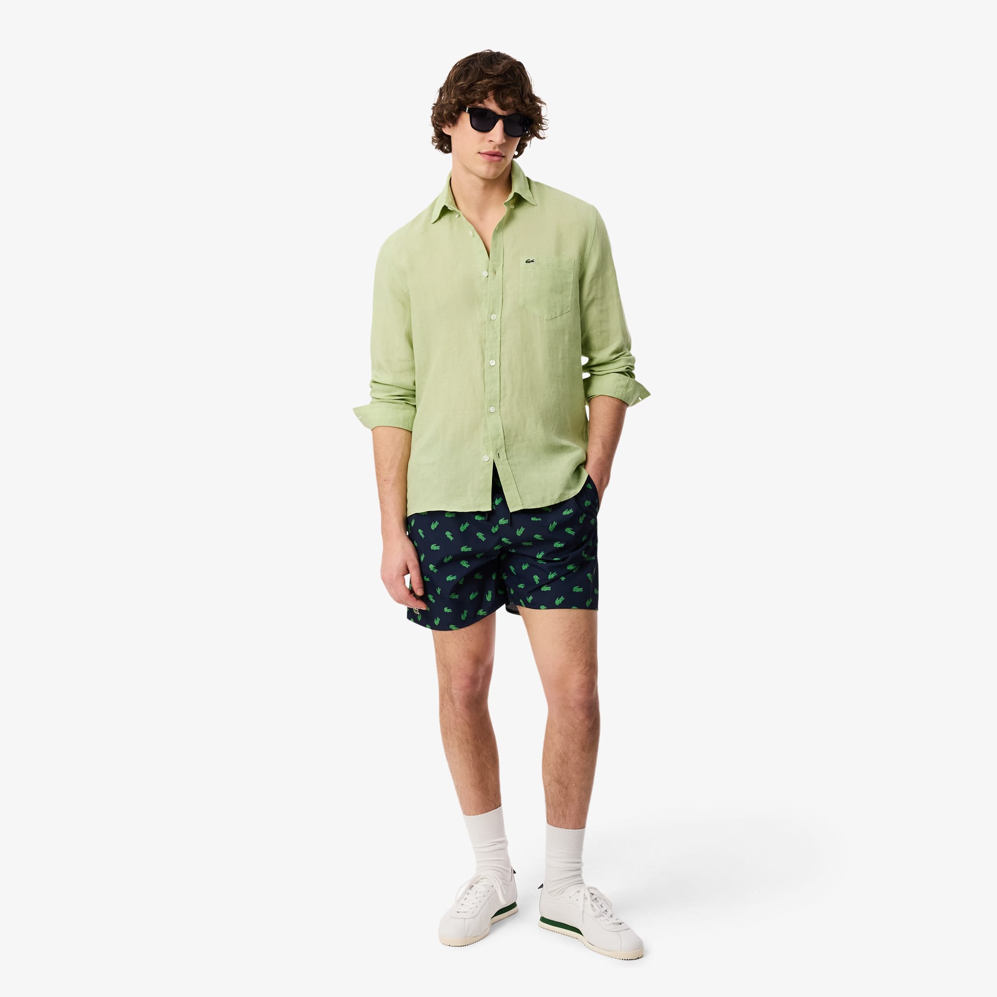 Men's Regular Fit Linen Shirt - Green